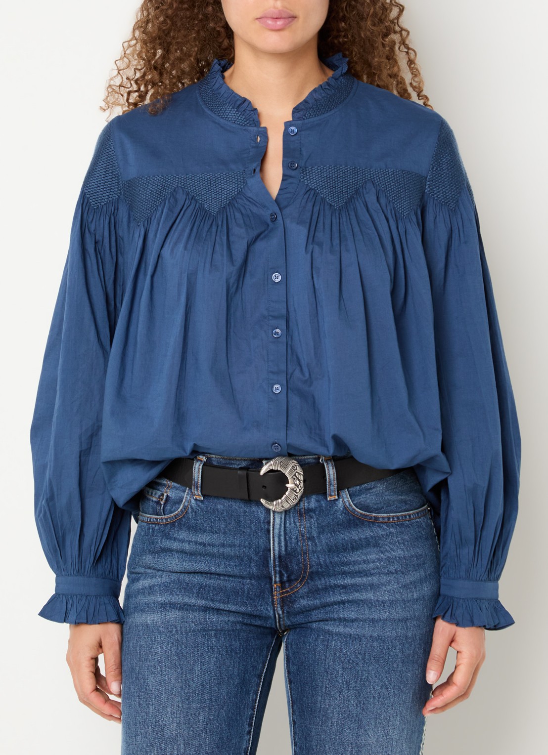 ba&sh Tonia blouse met opstaande kraag - detail 4 indigo