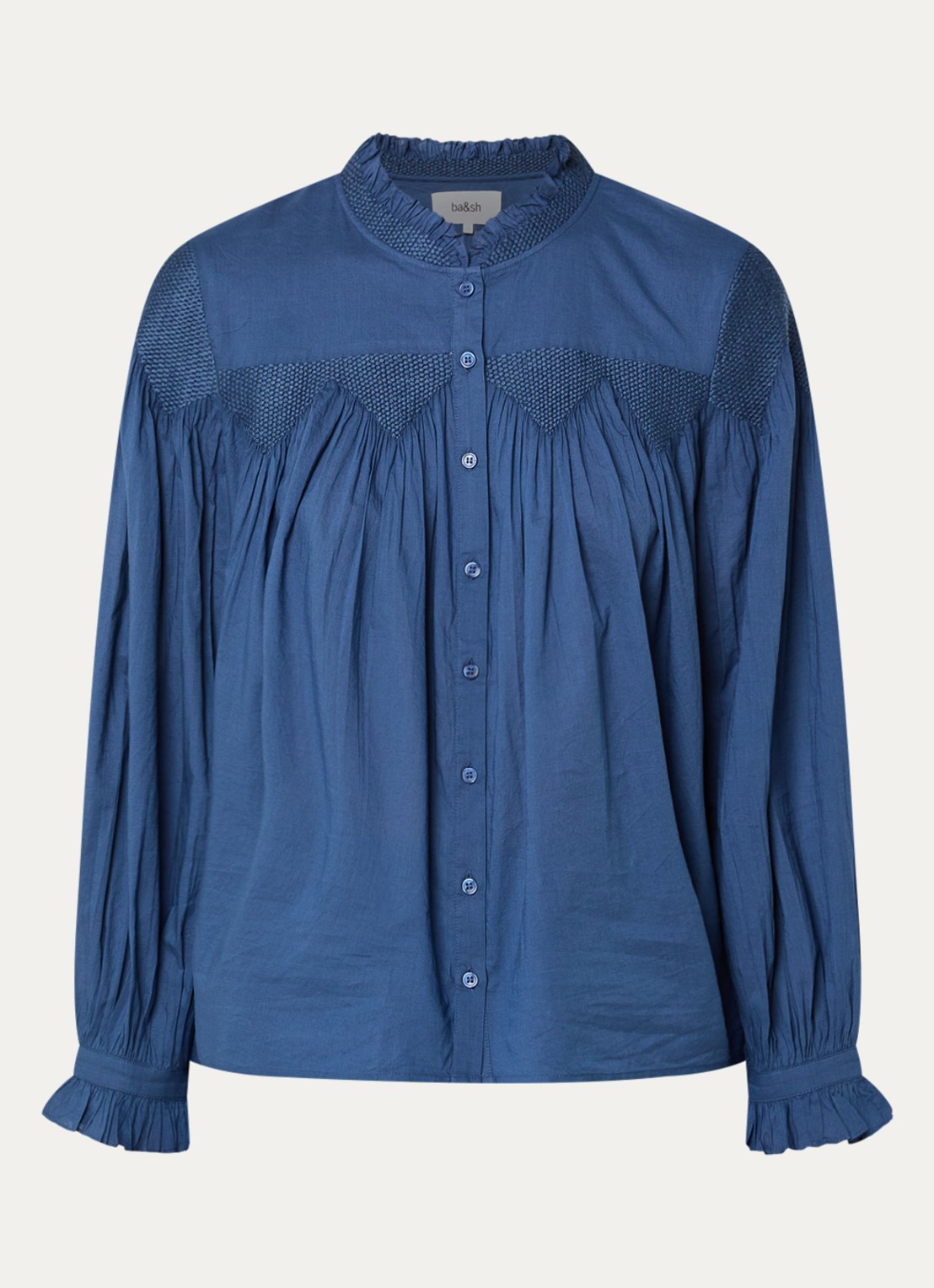 ba&sh Tonia blouse met opstaande kraag - voorkant 2 indigo