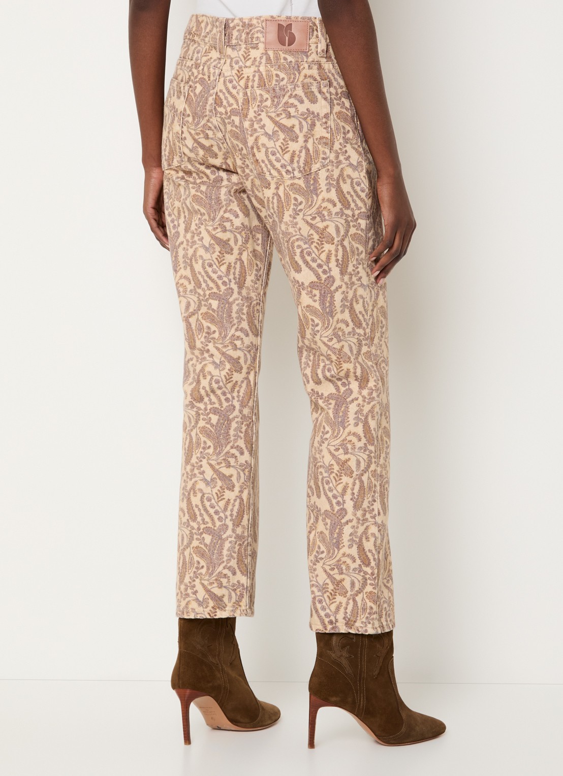 ba&sh Tooty high waist straight fit jeans met paisley dessin - achterkant 4 beige