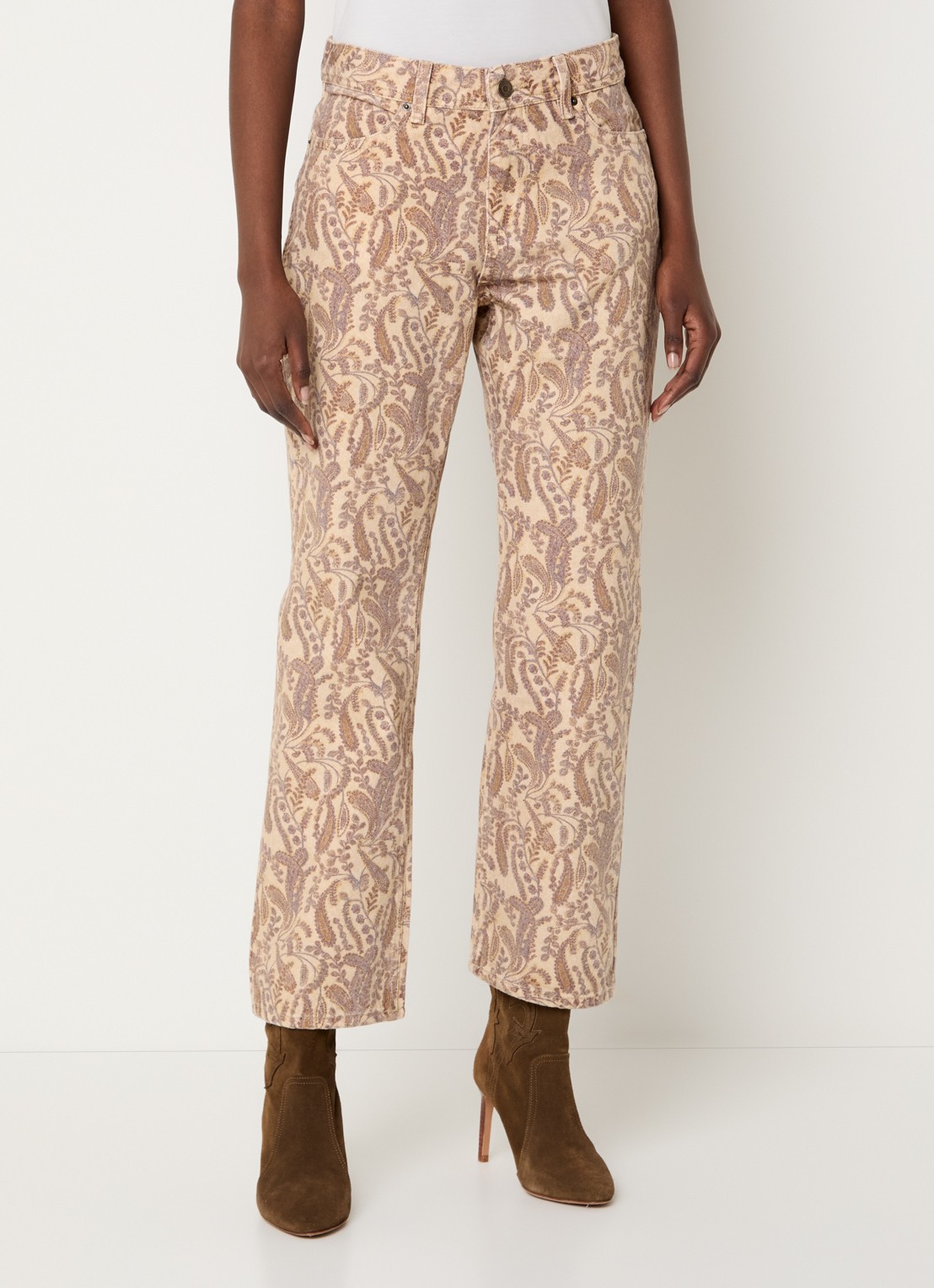 ba&sh Tooty high waist straight fit jeans met paisley dessin - detail 3 beige