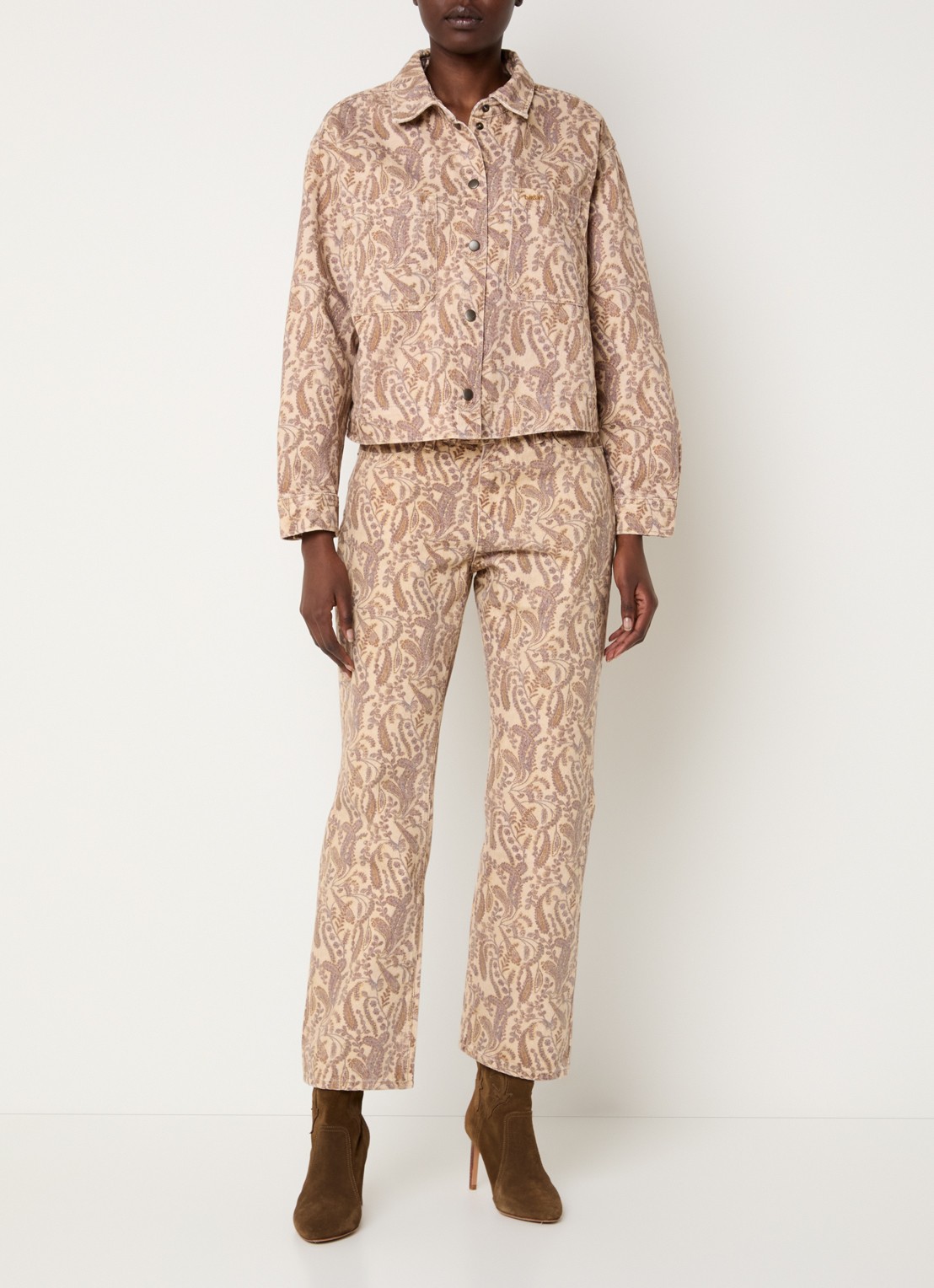 ba&sh Tooty high waist straight fit jeans met paisley dessin - voorkant 2 beige