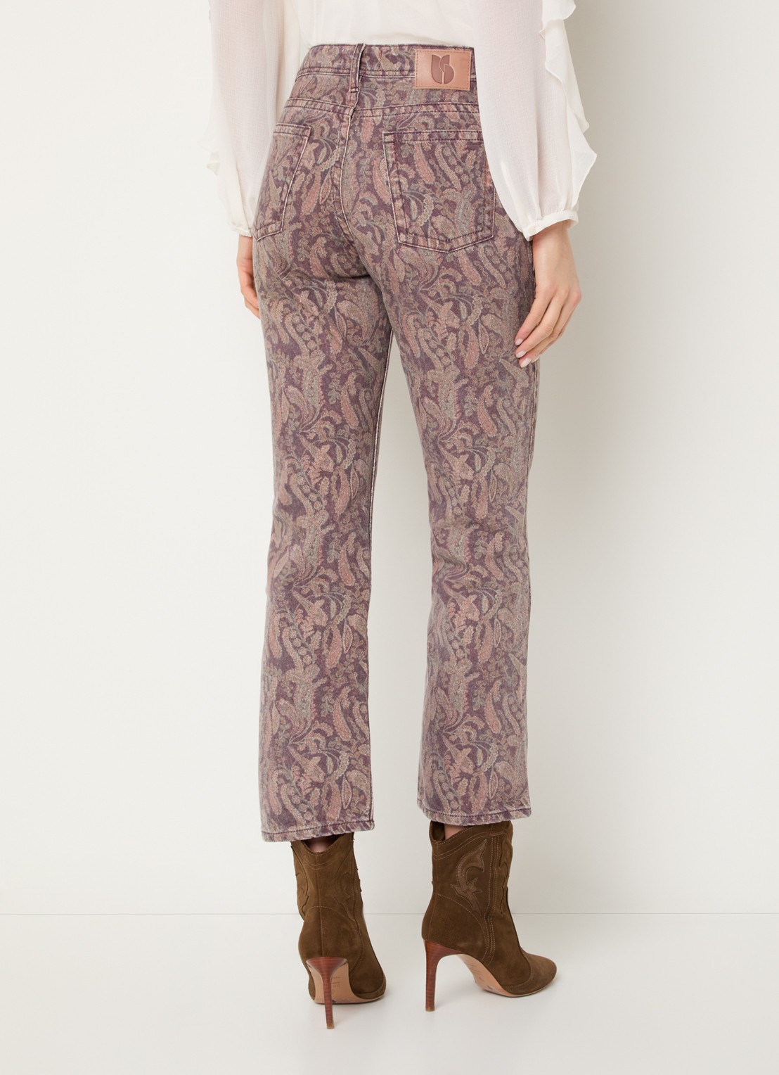 ba&sh Tooty high waist straight fit jeans met paisley dessin - achterkant 4 bordeauxrood