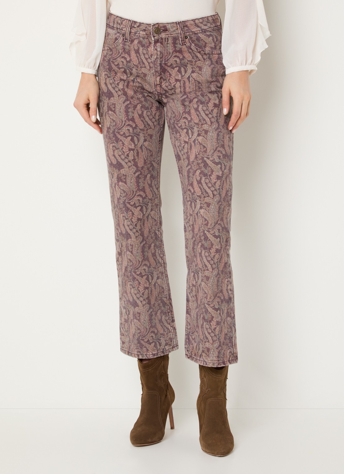 ba&sh Tooty high waist straight fit jeans met paisley dessin - detail 3 bordeauxrood