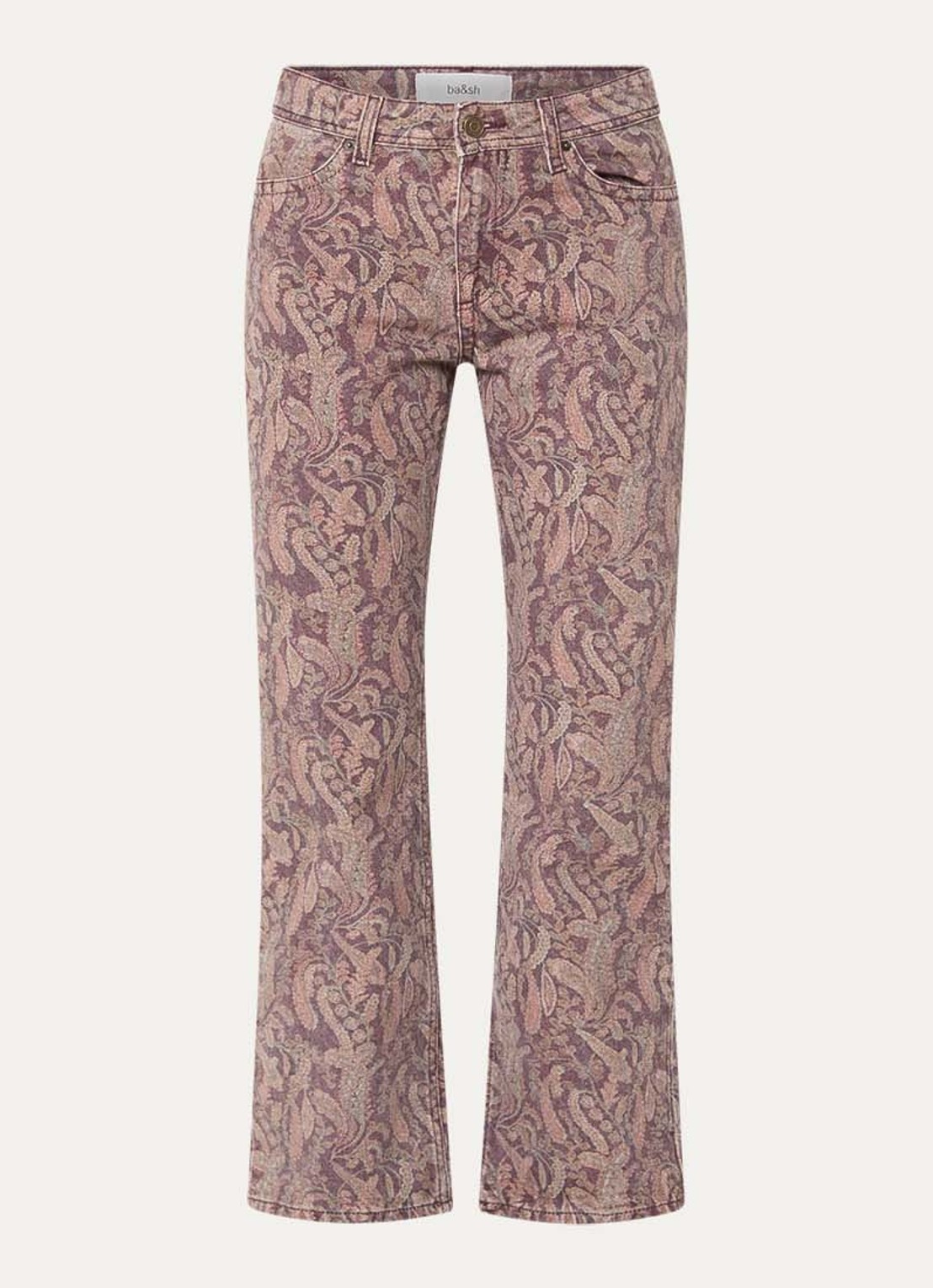 ba&sh Tooty high waist straight fit jeans met paisley dessin - voorkant bordeauxrood