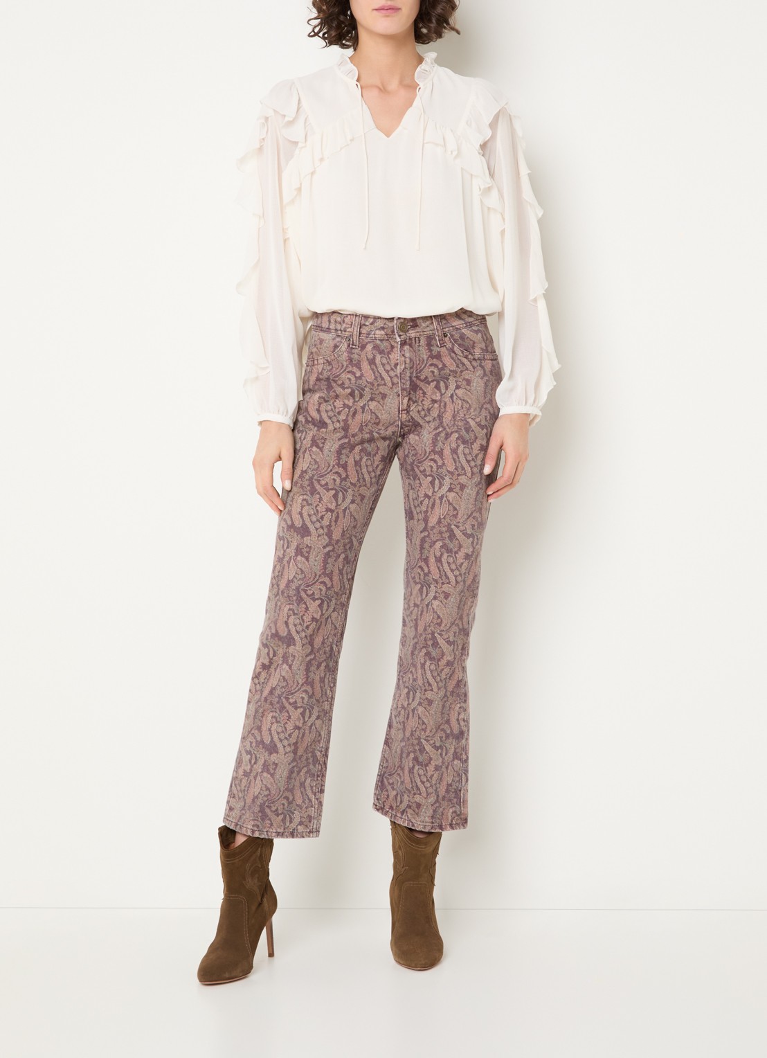 ba&sh Tooty high waist straight fit jeans met paisley dessin - voorkant 2 bordeauxrood