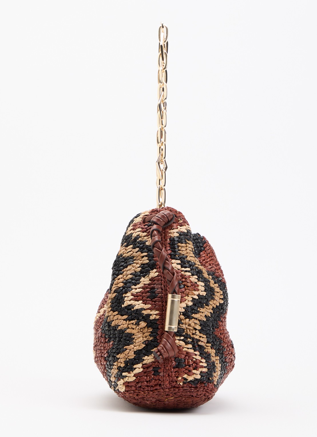 ba&sh Tribal June schoudertas van raffia met print - detail 3 roodbruin