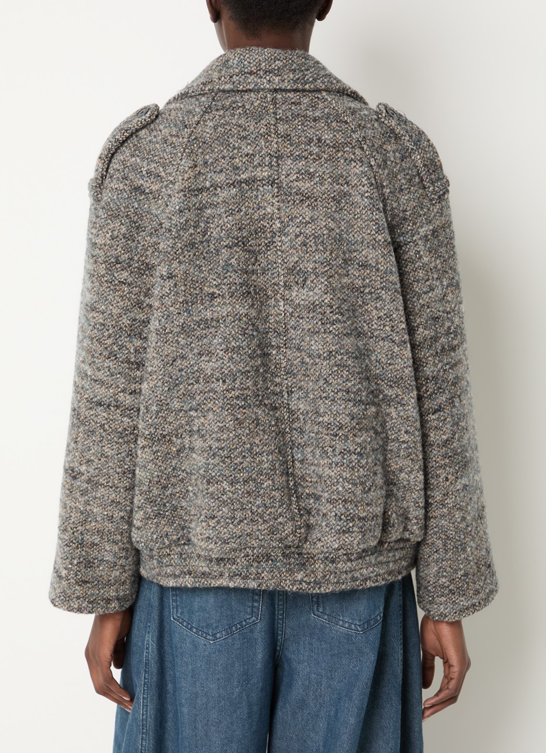 ba&sh Tristana double-breasted mantel in wolblend met gemêleerd dessin - achterkant 2 taupe