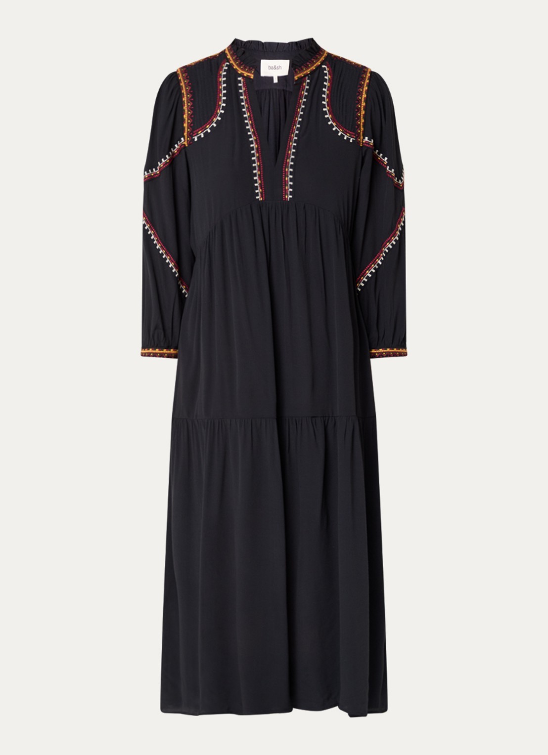 ba&sh Tunia midi tuniekjurk met borduring - voorkant 3 zwart