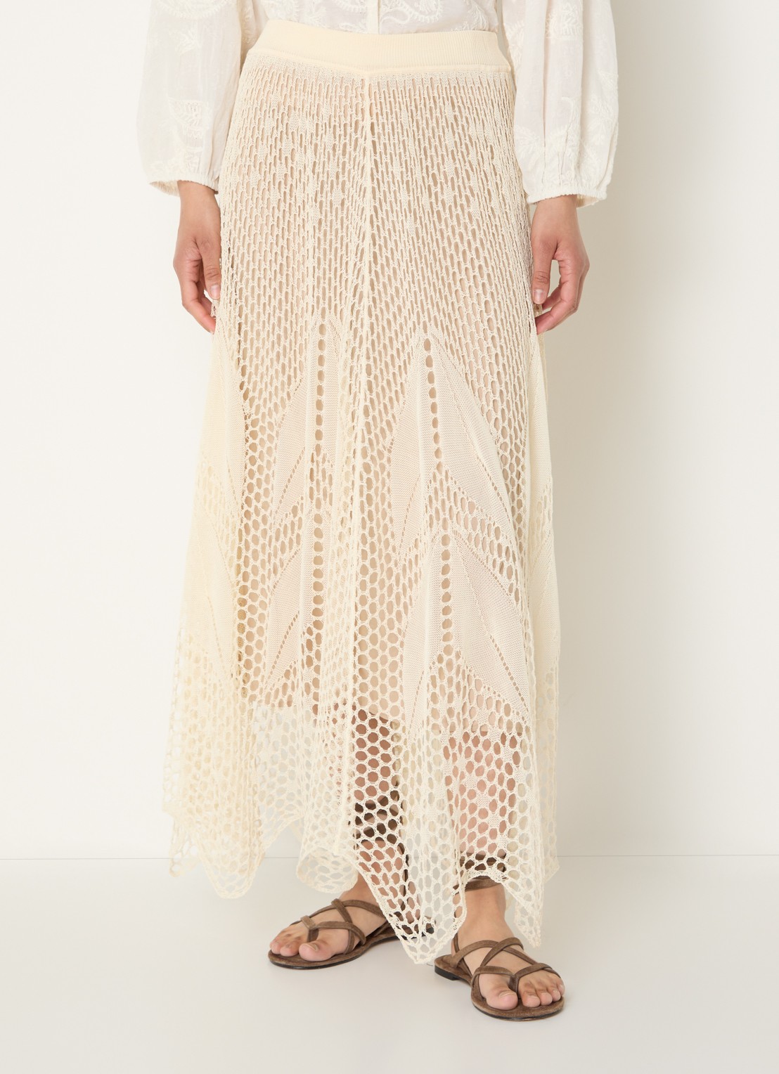 ba&sh Ulysse maxi semi transparante rok - detail ivoor