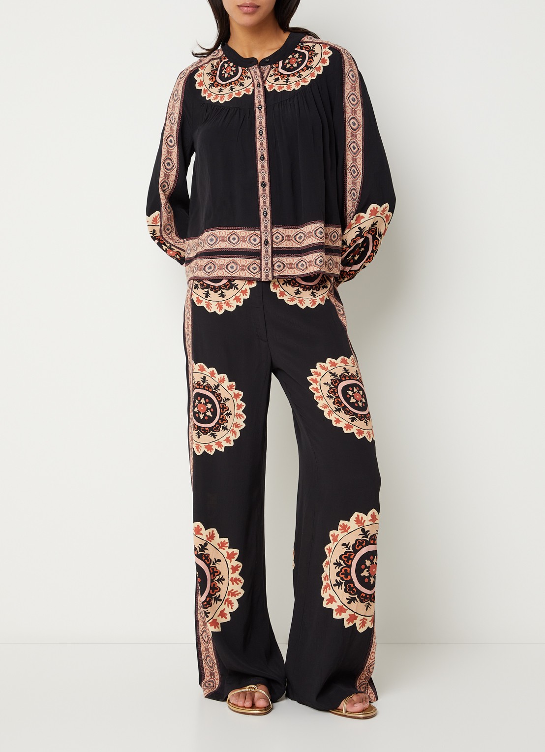 ba&sh Valda blouse met print - voorkant 4 zwart
