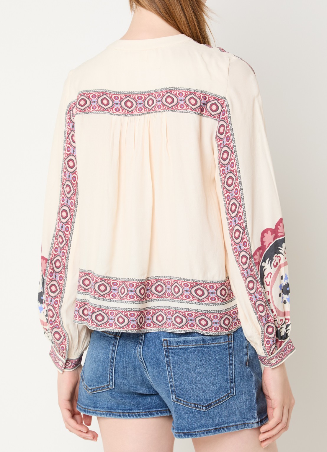 ba&sh Valda blouse met print - achterkant 3 creme