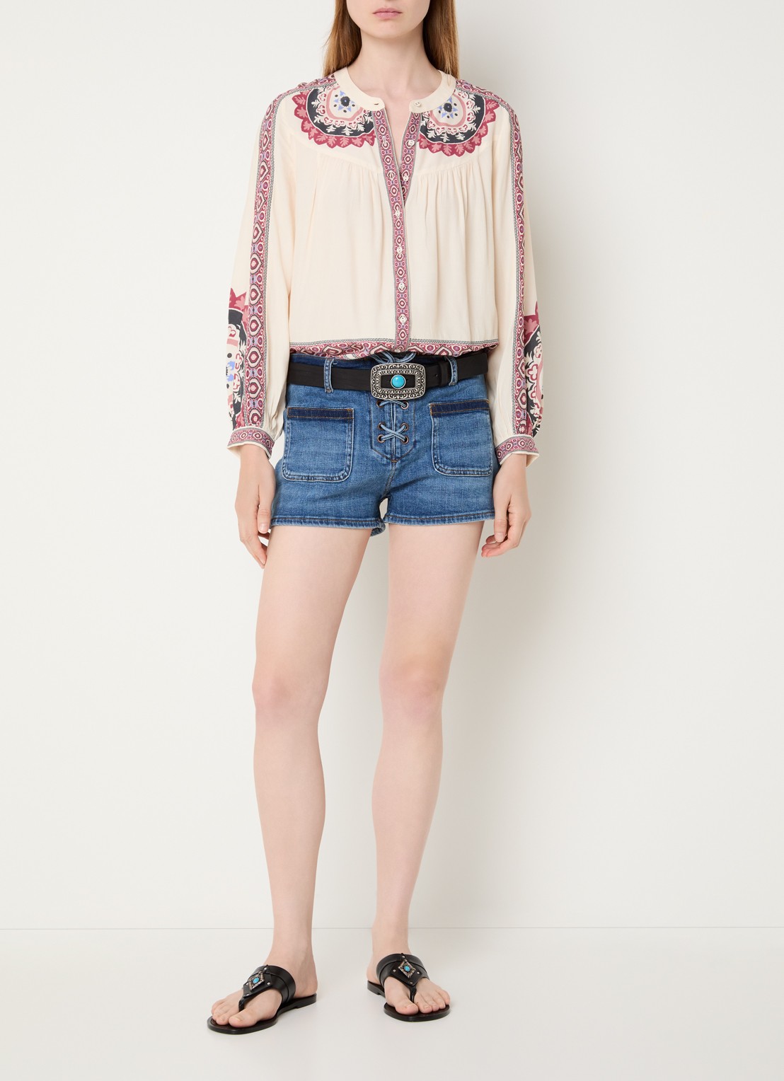 ba&sh Valda blouse met print - voorkant 2 creme
