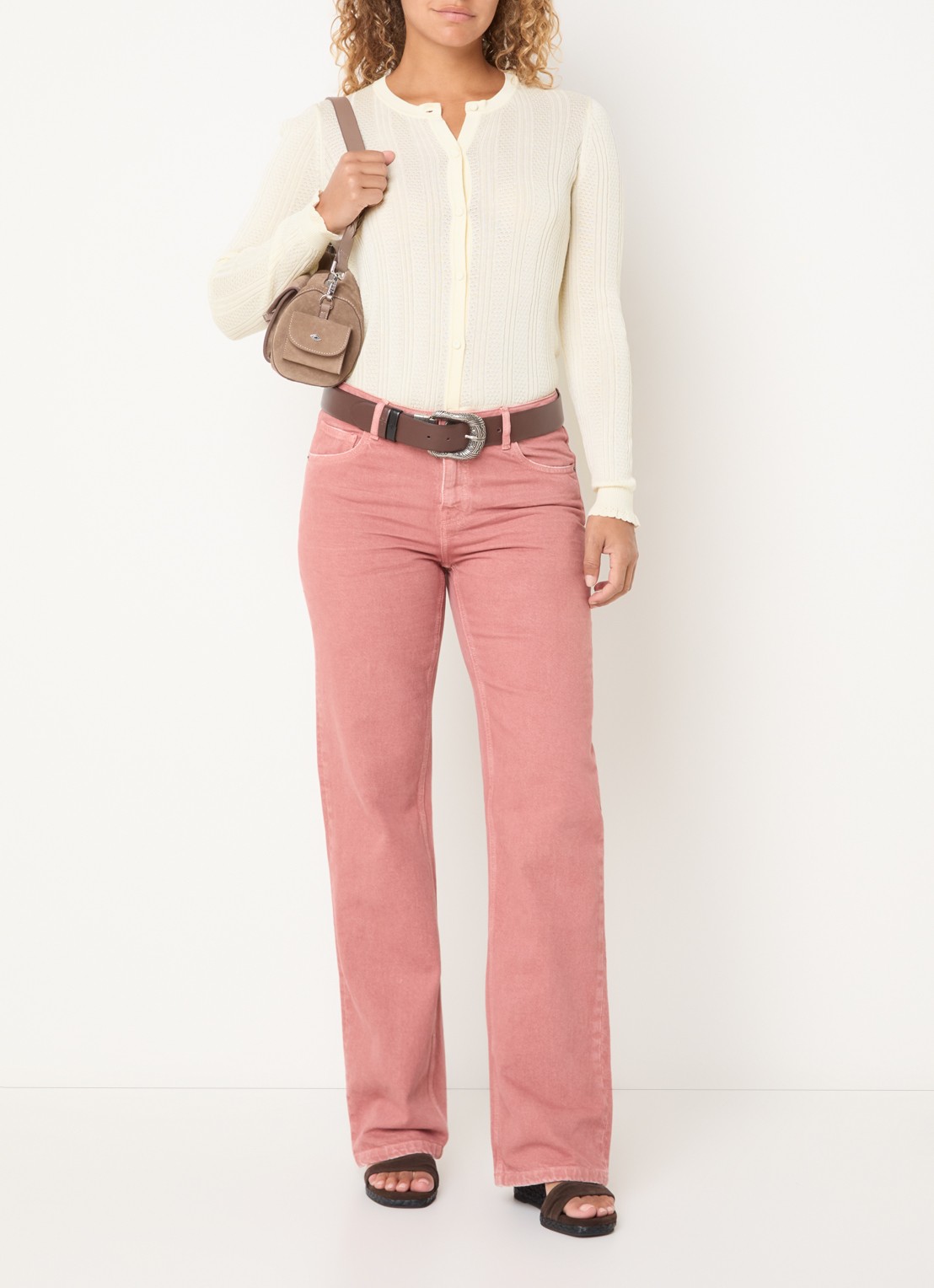 ba&sh Vana high waist straight leg jeans met gekleurde wassing - voorkant 5 zalmroze