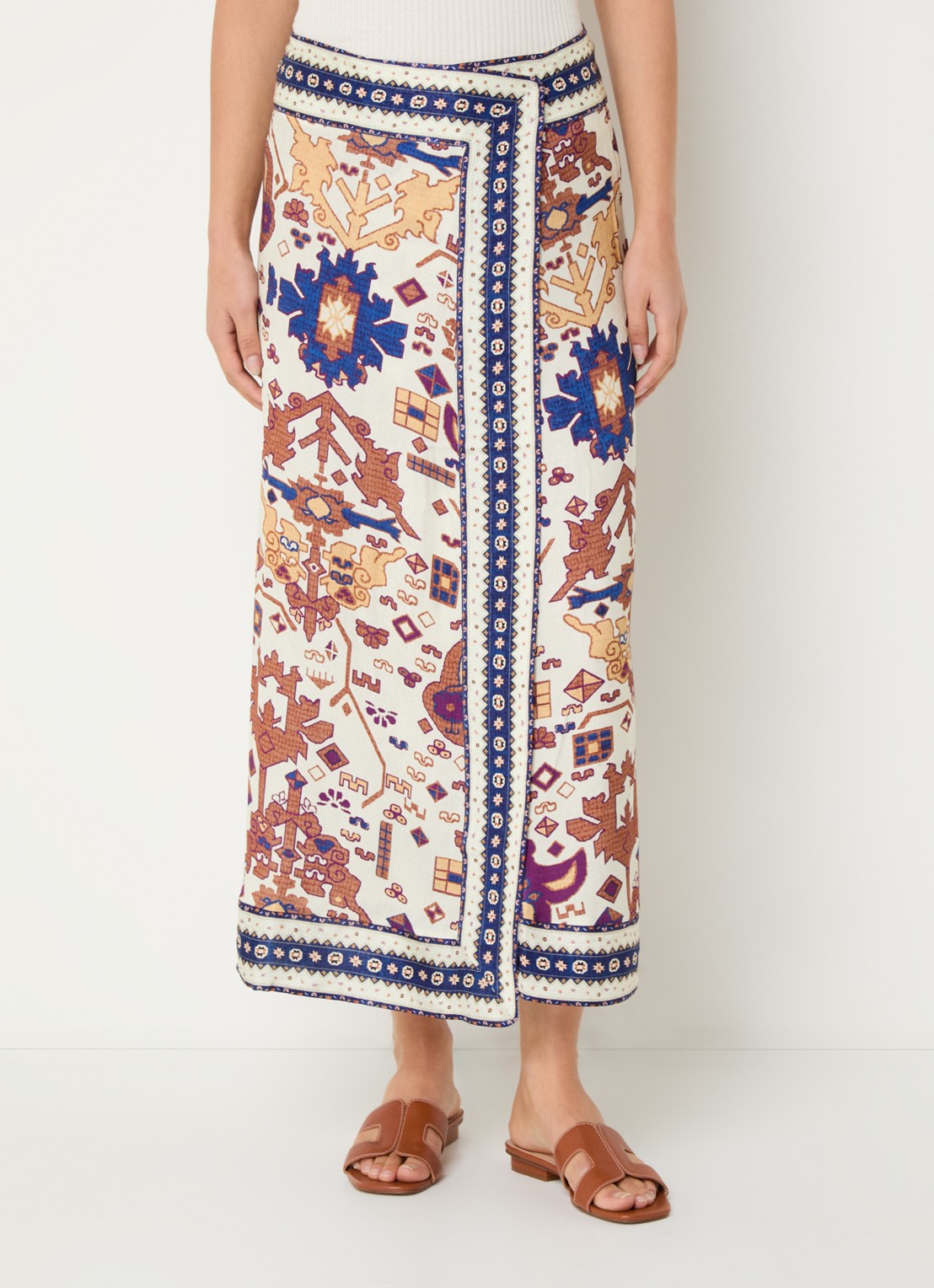 ba&sh Varper midi rok met grafische print - detail 2 gebroken wit