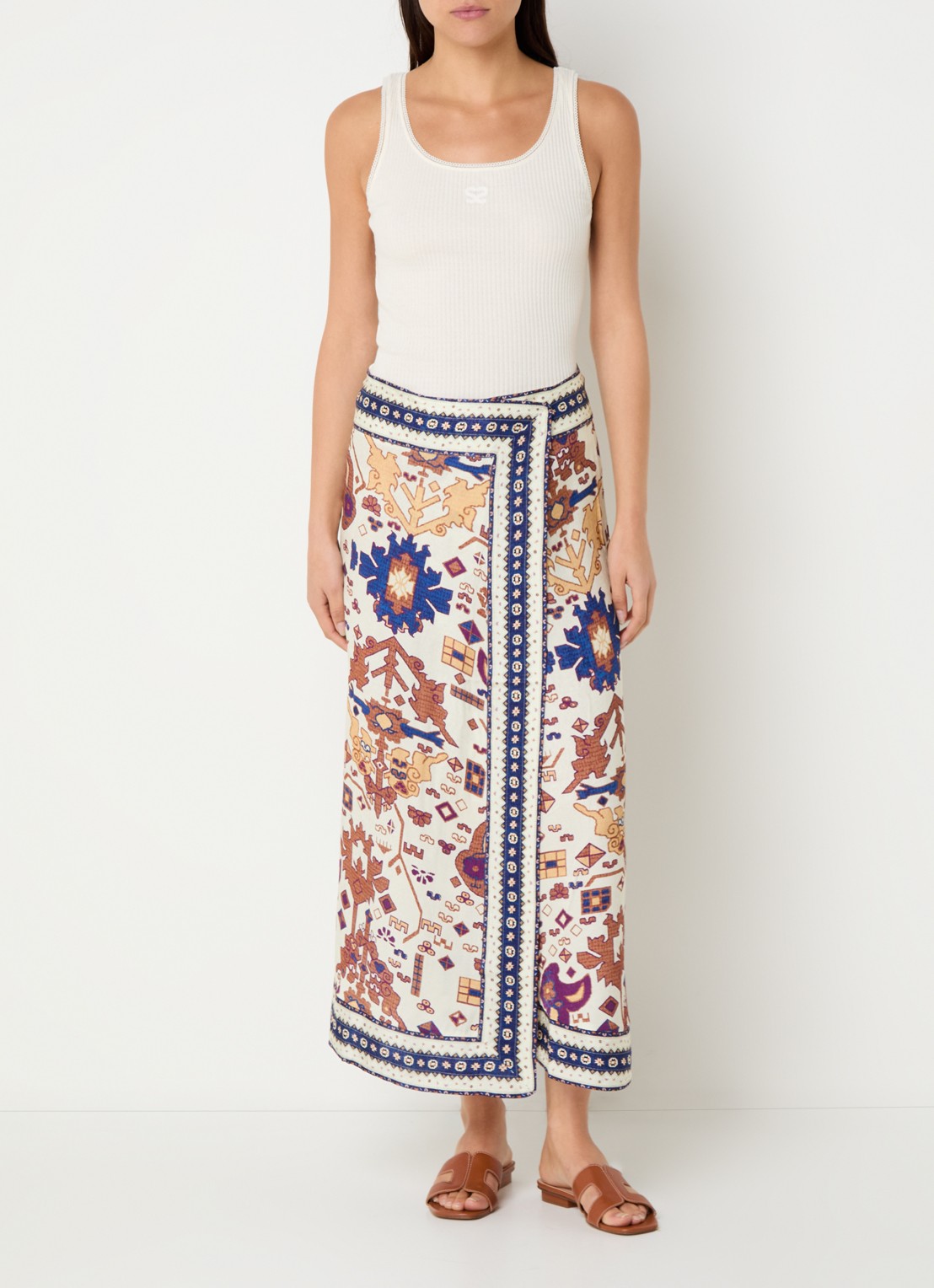 ba&sh Varper midi rok met grafische print - voorkant 4 gebroken wit