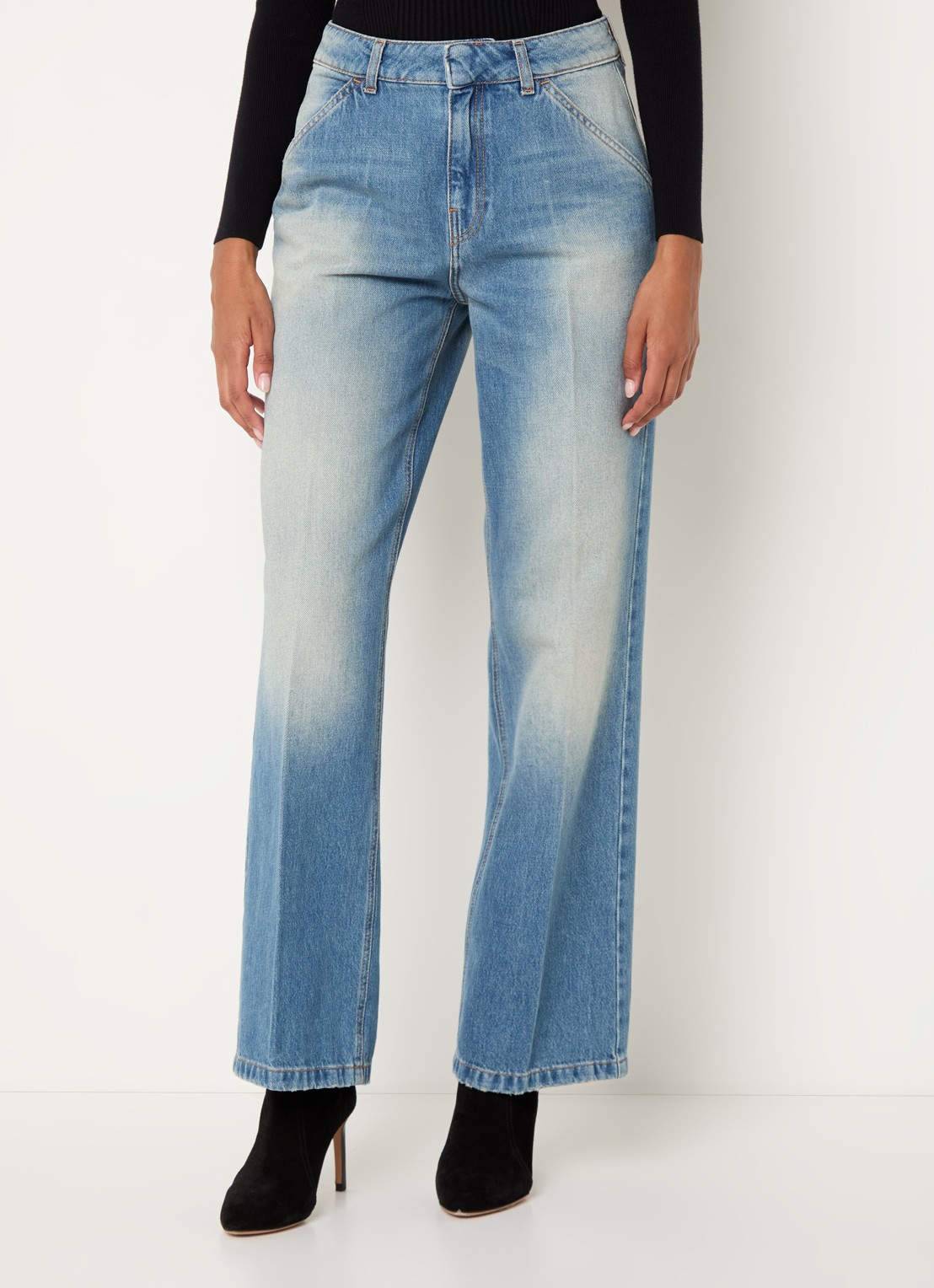 ba&sh Vecchi low waist loose fit jeans met medium wassing - detail 2 staalblauw