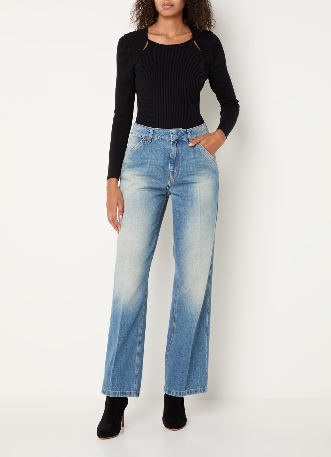ba&sh Vecchi low waist loose fit jeans met medium wassing - voorkant 4 staalblauw