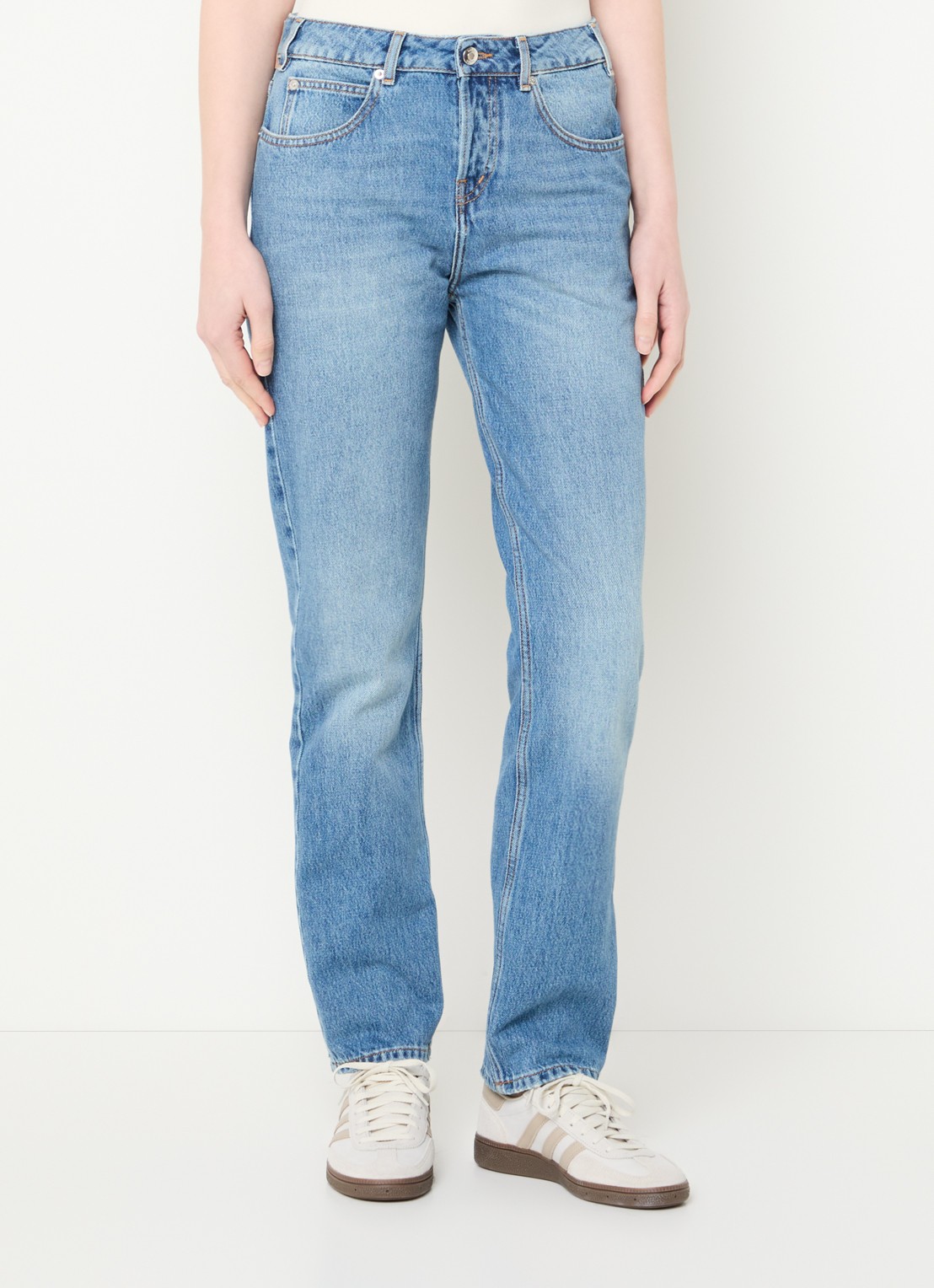 ba&sh Velino high waist straight leg jeans met medium wassing  - detail indigo