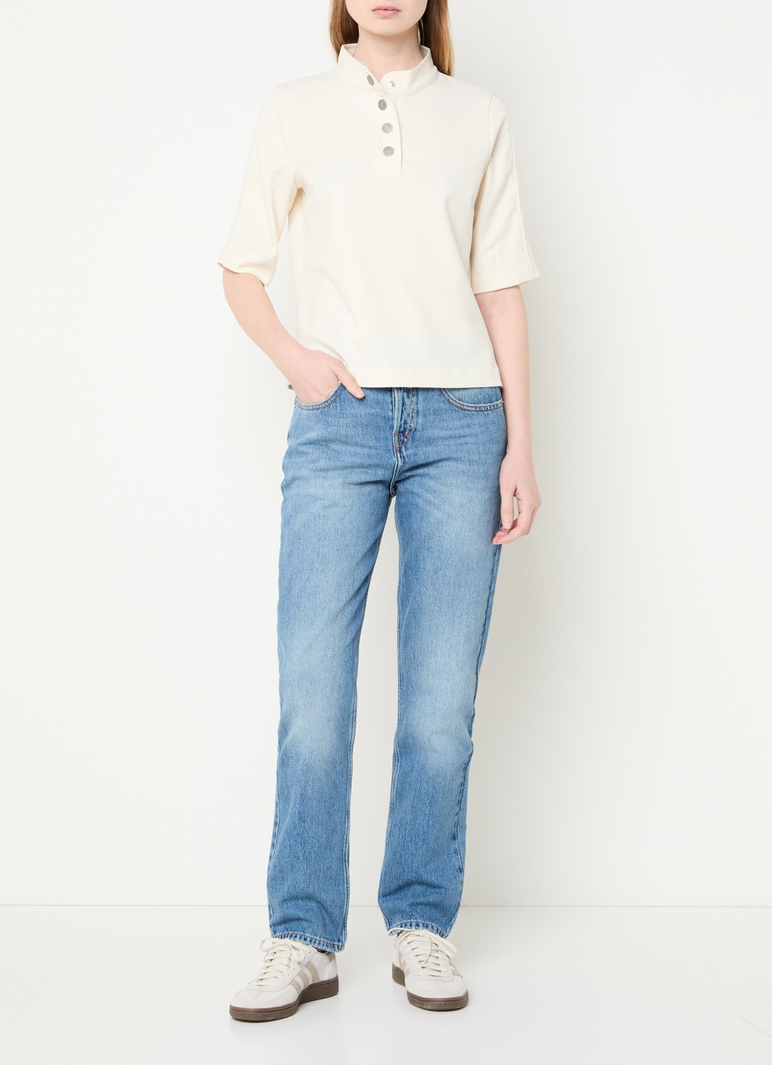 ba&sh Velino high waist straight leg jeans met medium wassing  - voorkant 5 indigo