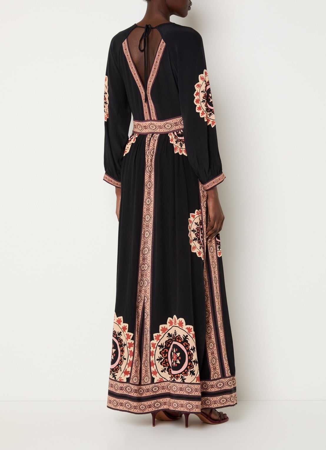 ba&sh Vera maxi tuniekjurk met print en rugdecolleté - achterkant zwart