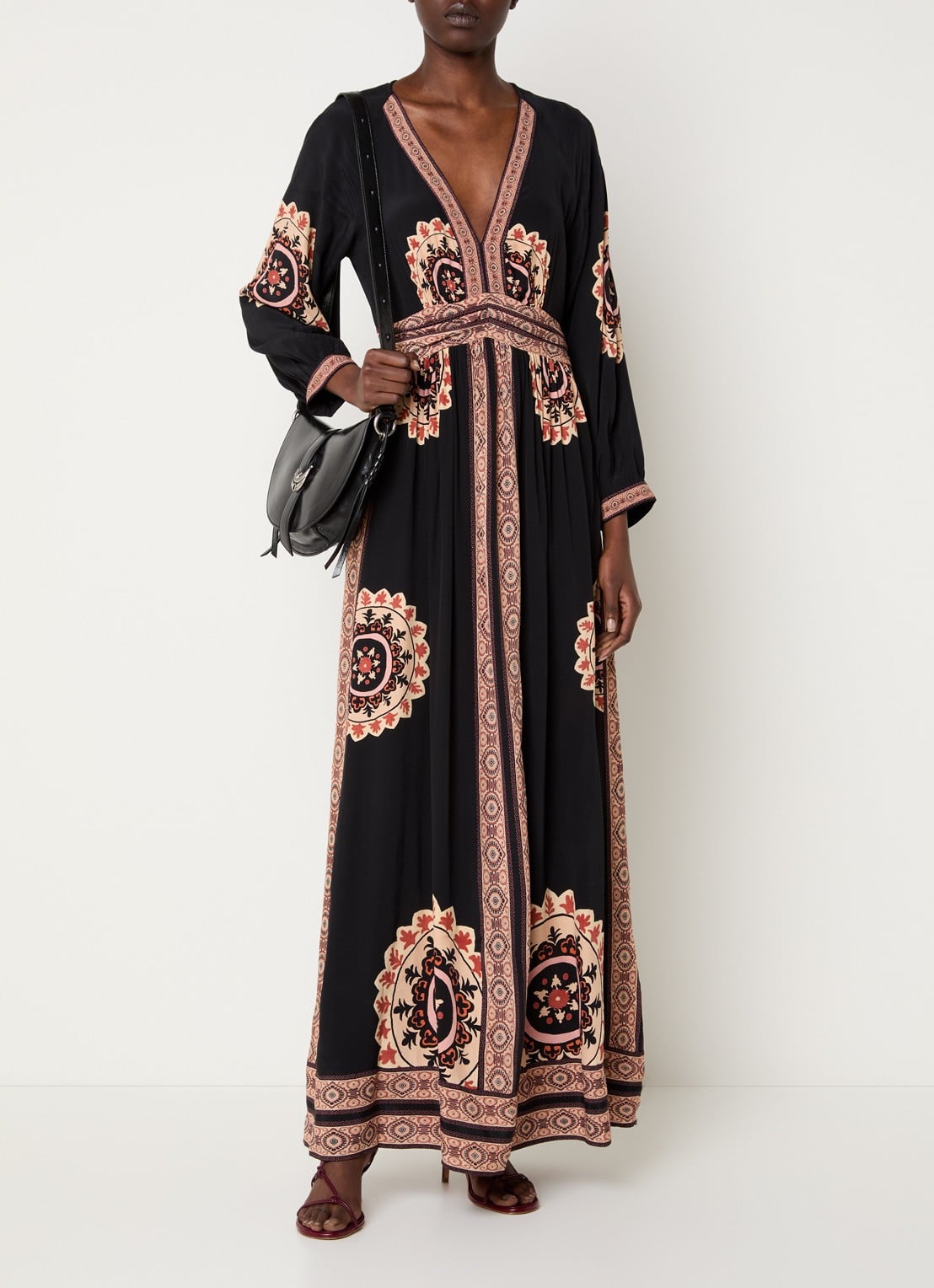 ba&sh Vera maxi tuniekjurk met print en rugdecolleté - detail 4 zwart