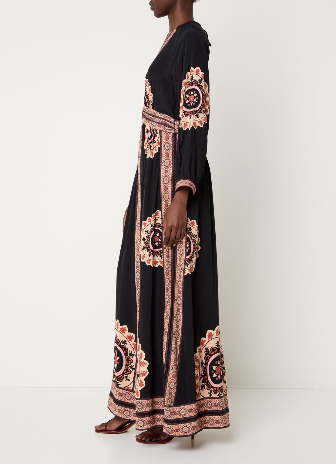 ba&sh Vera maxi tuniekjurk met print en rugdecolleté - voorkant 3 zwart