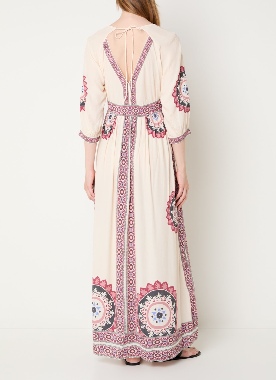 ba&sh Vere maxi jurk met print - achterkant 2 creme