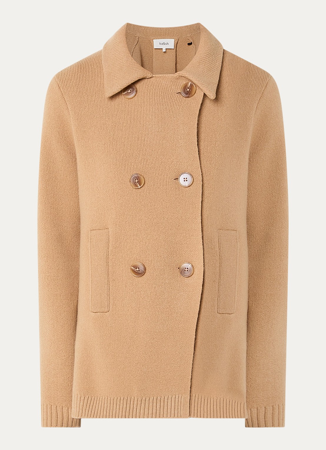 ba&sh Vesta grofgebreid vest in wolblend - voorkant camel