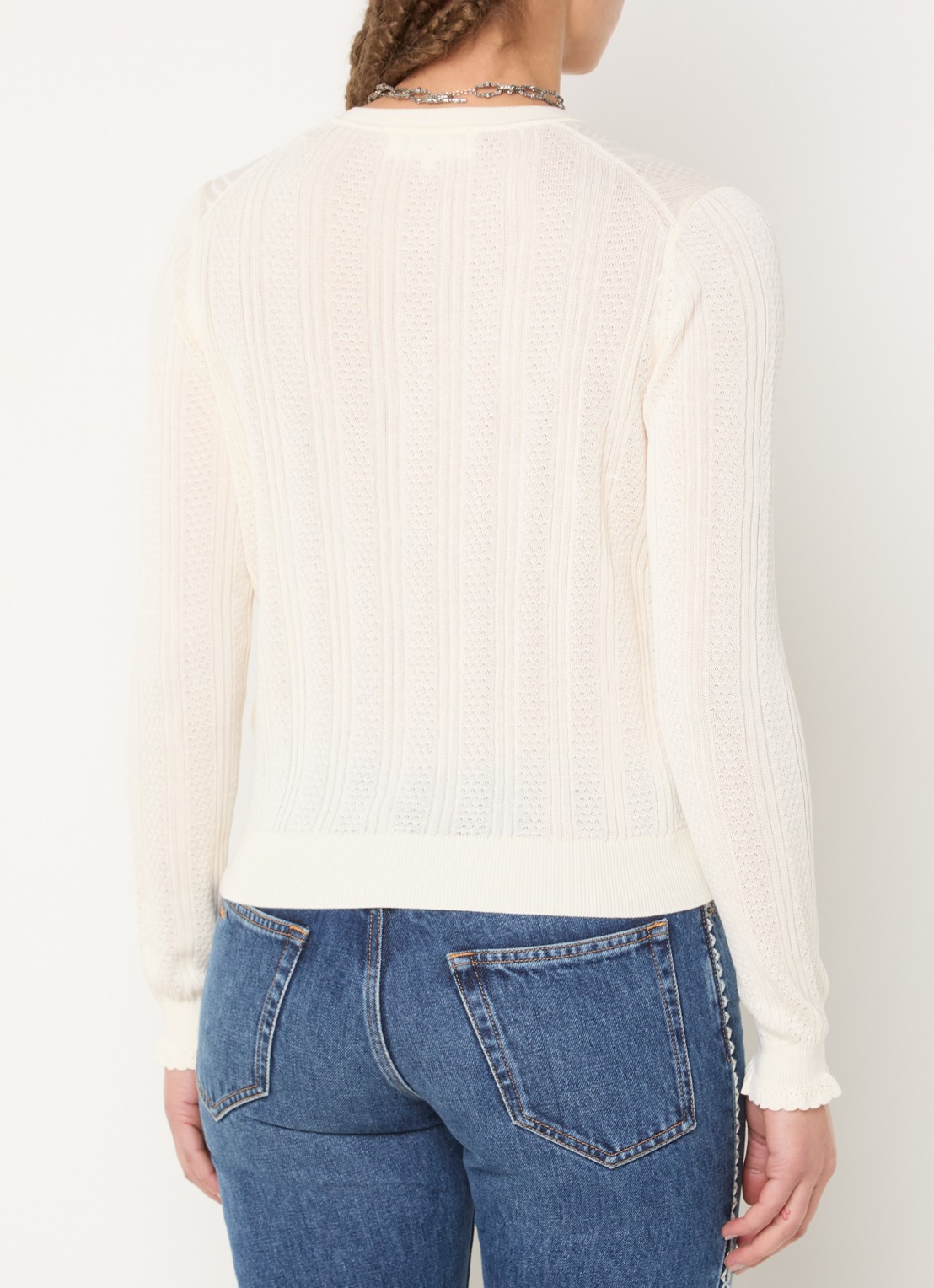 ba&sh Viviana fijngebreid vest met ronde hals - achterkant creme