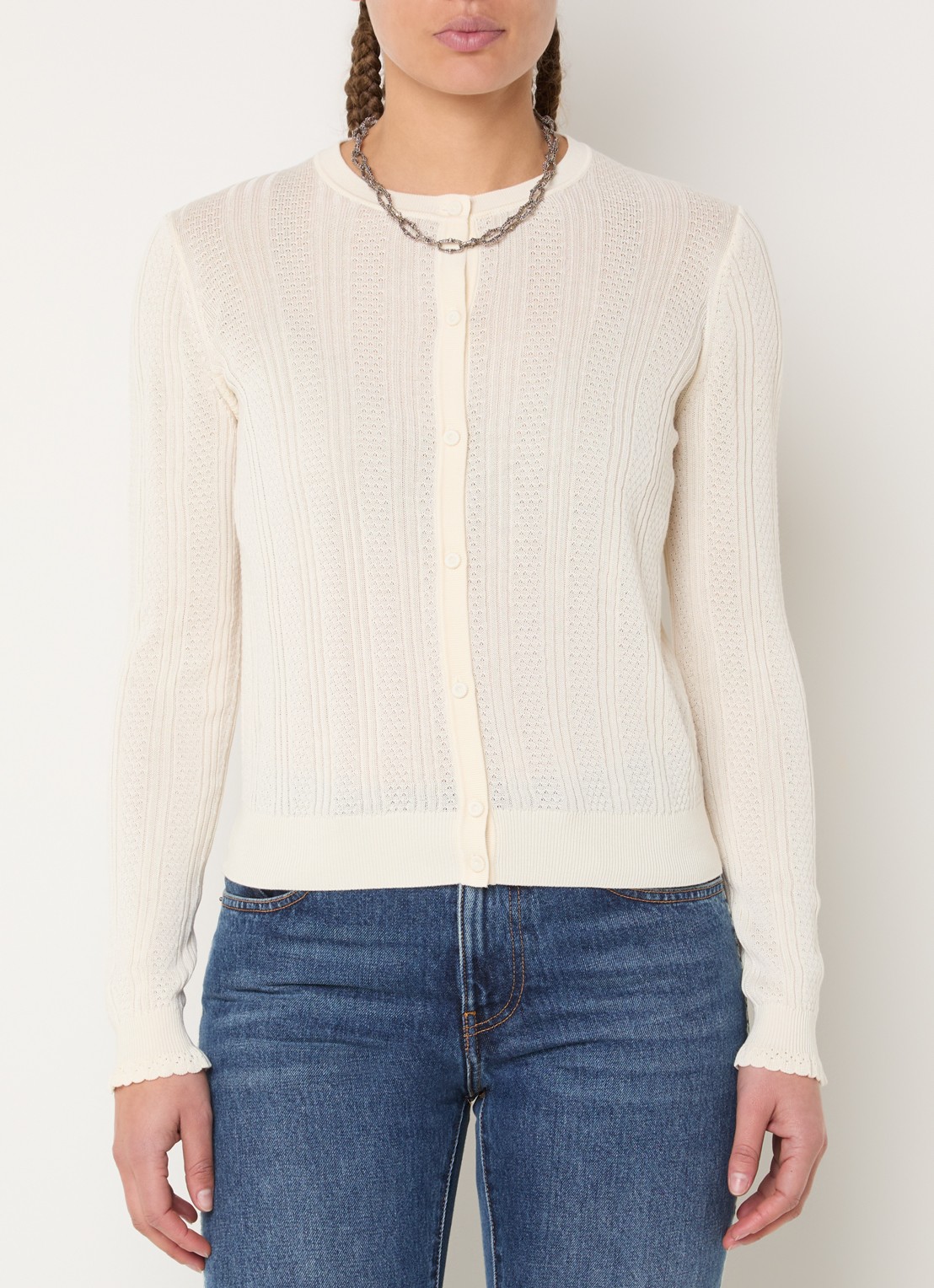 ba&sh Viviana fijngebreid vest met ronde hals - detail 3 creme