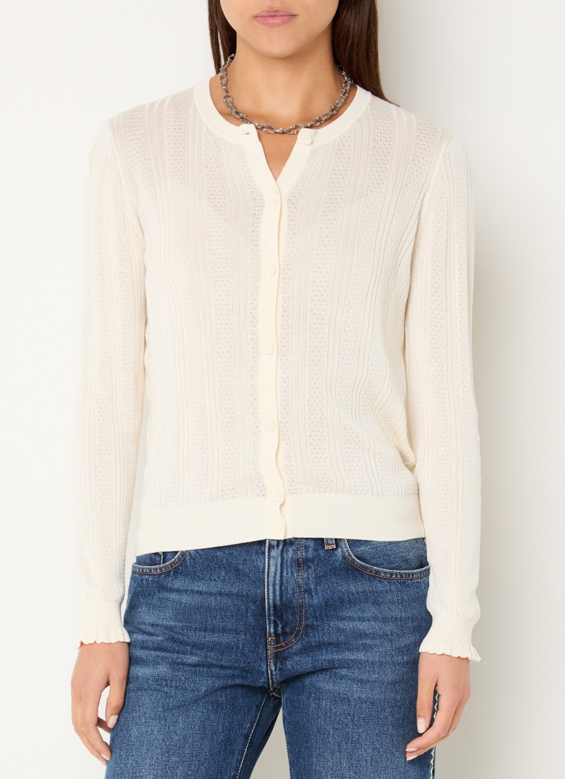 ba&sh Viviana fijngebreid vest met ronde hals - detail 4 creme