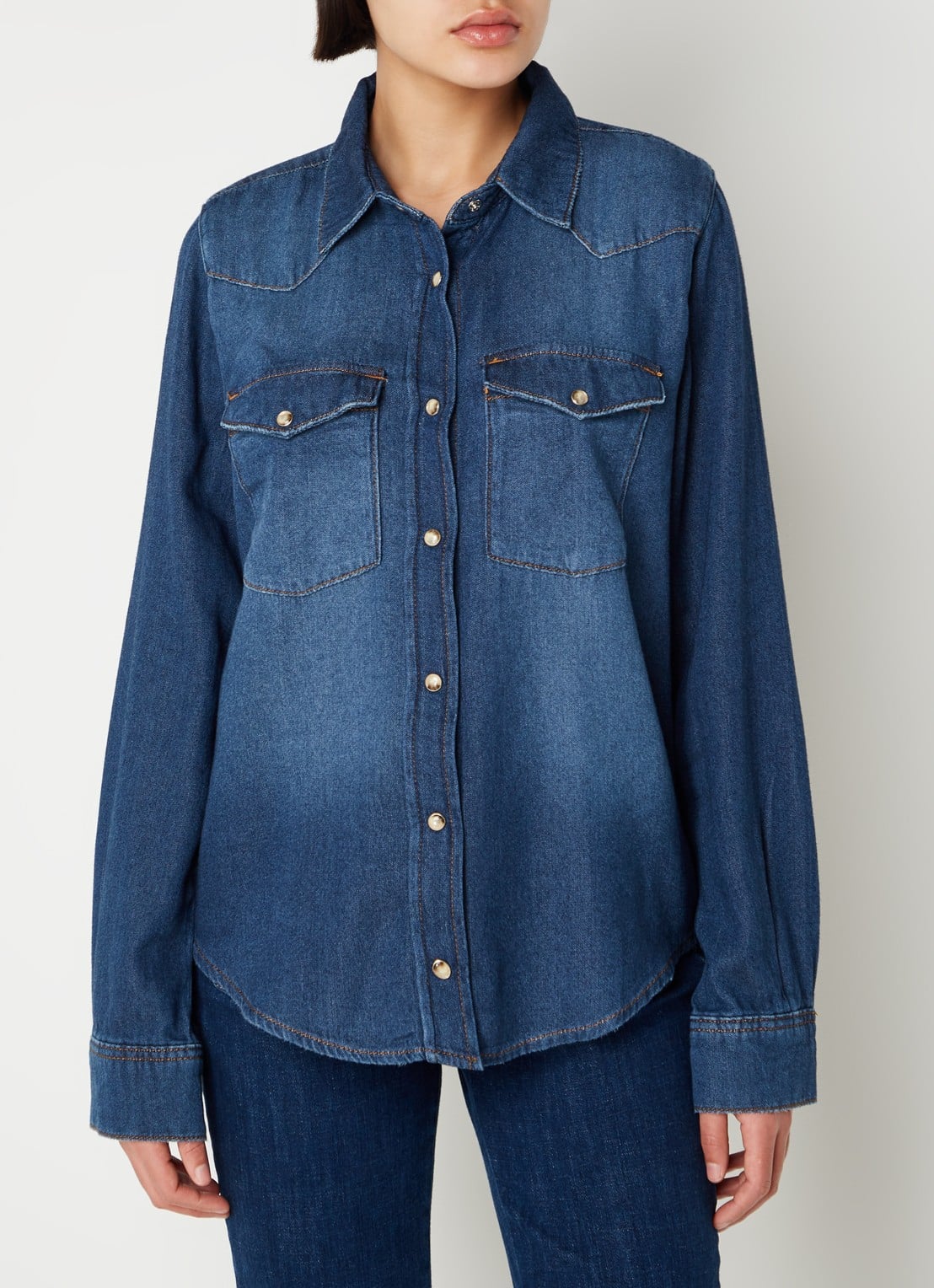 ba&sh Walter blouse van denim met borstzakken - detail 4 indigo