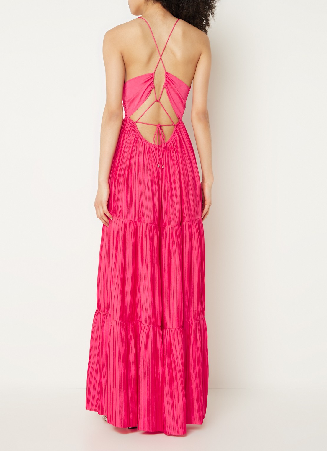 ba&sh Wasta maxi jurk met plissé   - achterkant 3 fuchsia