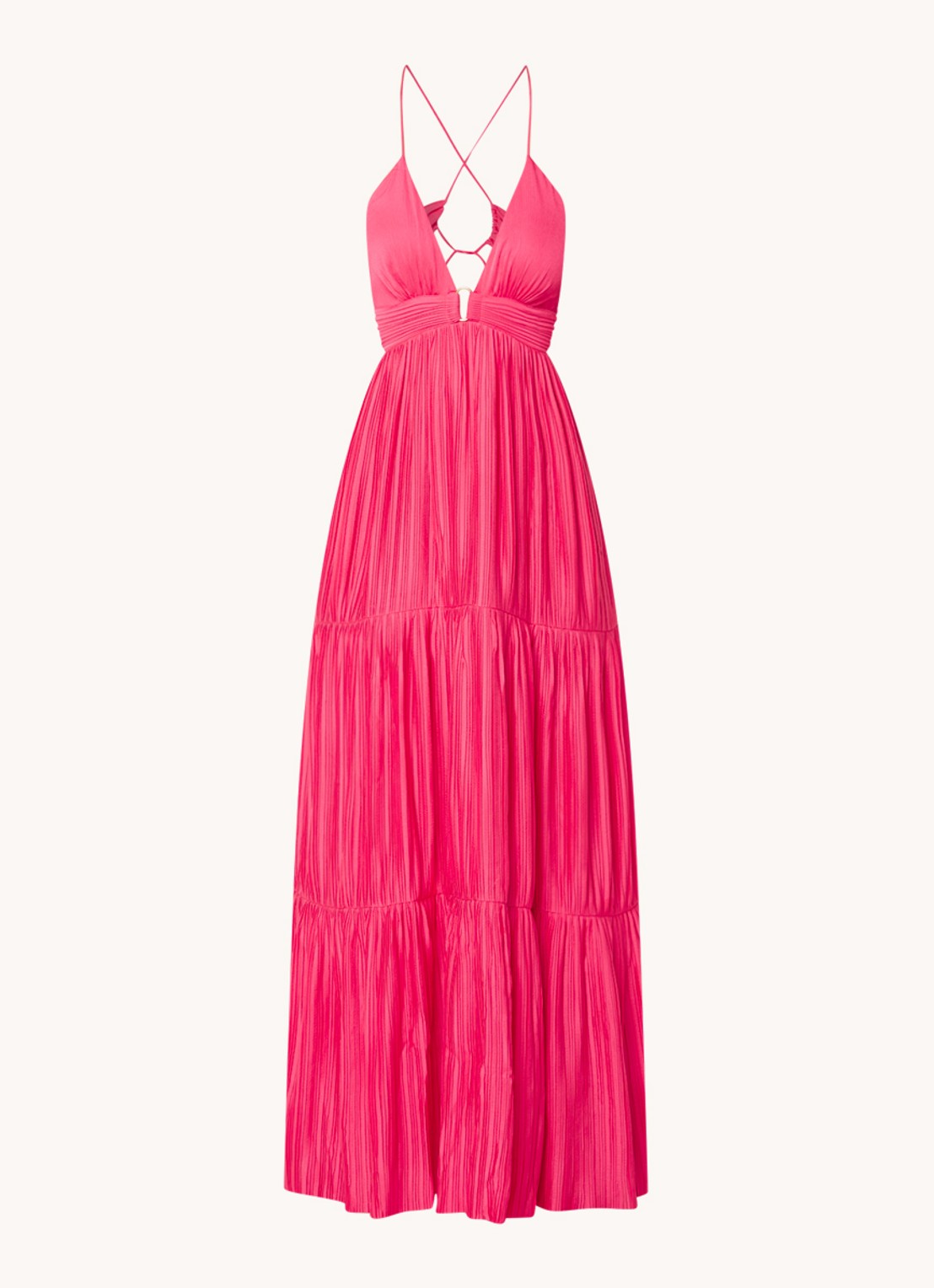 ba&sh Wasta maxi jurk met plissé   - voorkant fuchsia