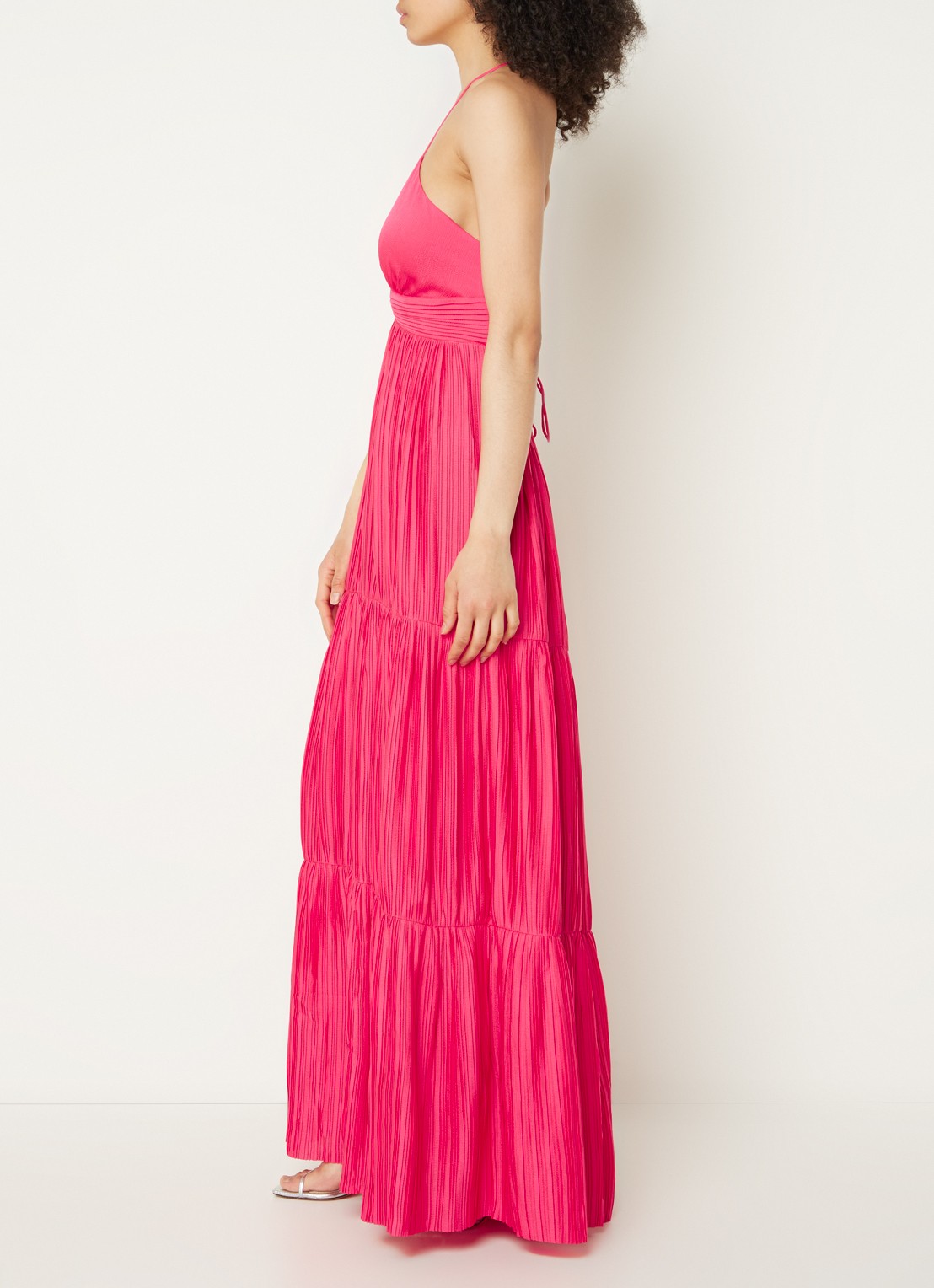 ba&sh Wasta maxi jurk met plissé   - voorkant 2 fuchsia