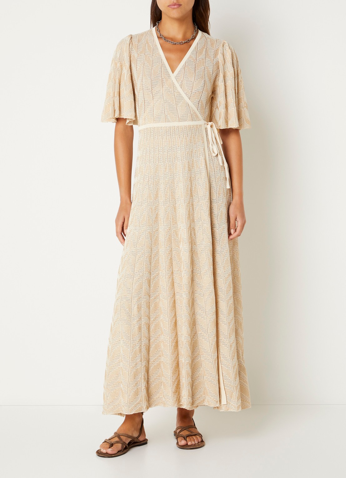 ba&sh Weena maxi wikkeljurk met lurex - detail goud