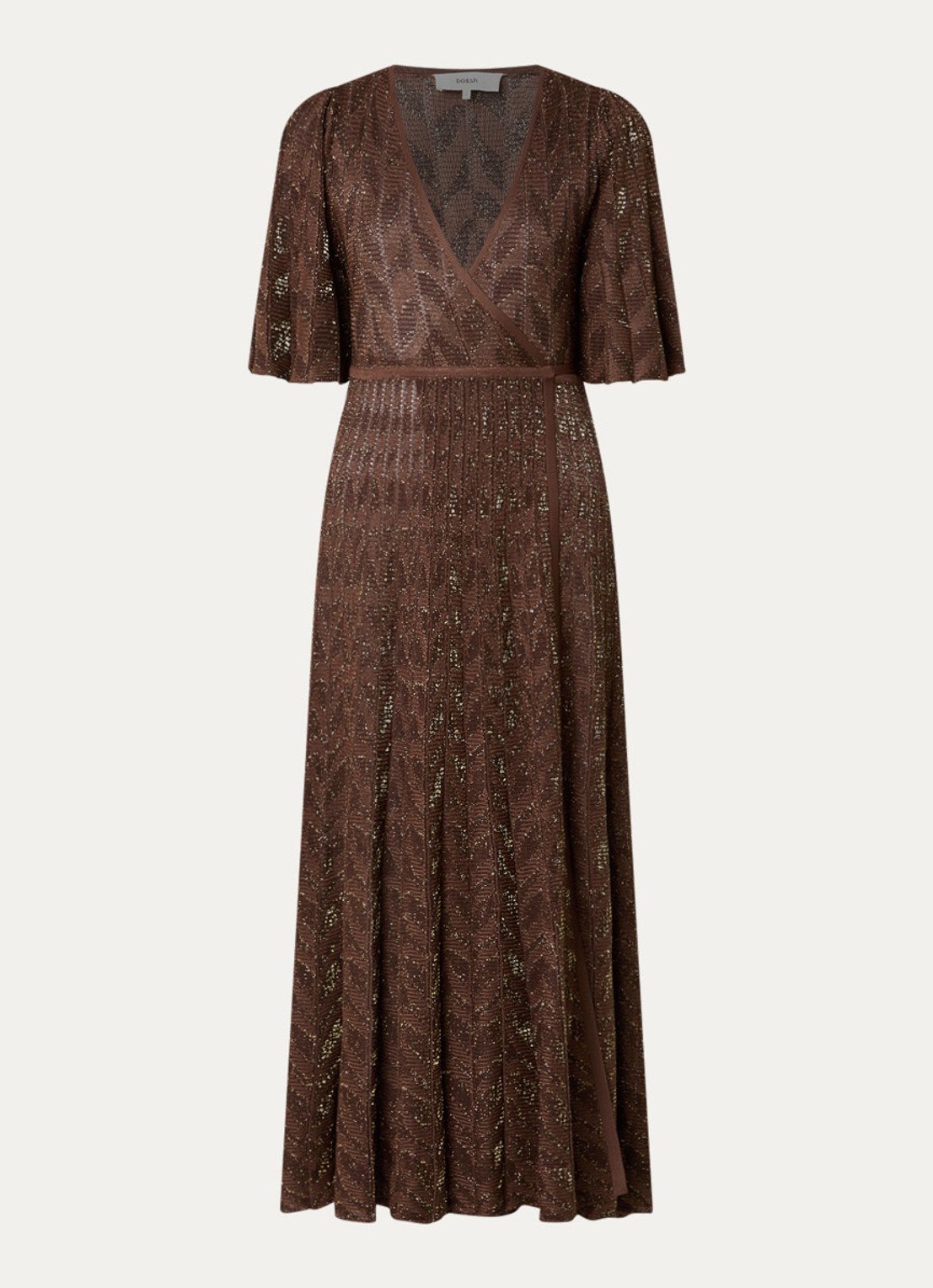 ba&sh Weena maxi wikkeljurk met lurex - voorkant donkerbruin