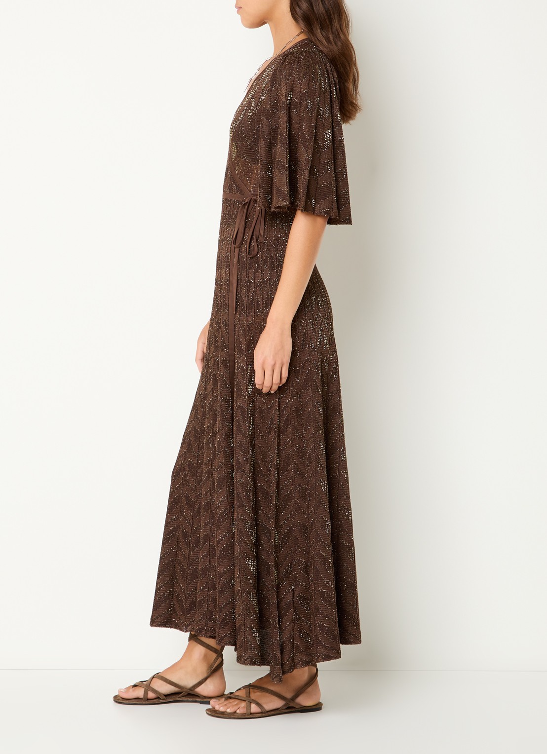 ba&sh Weena maxi wikkeljurk met lurex - voorkant 2 donkerbruin