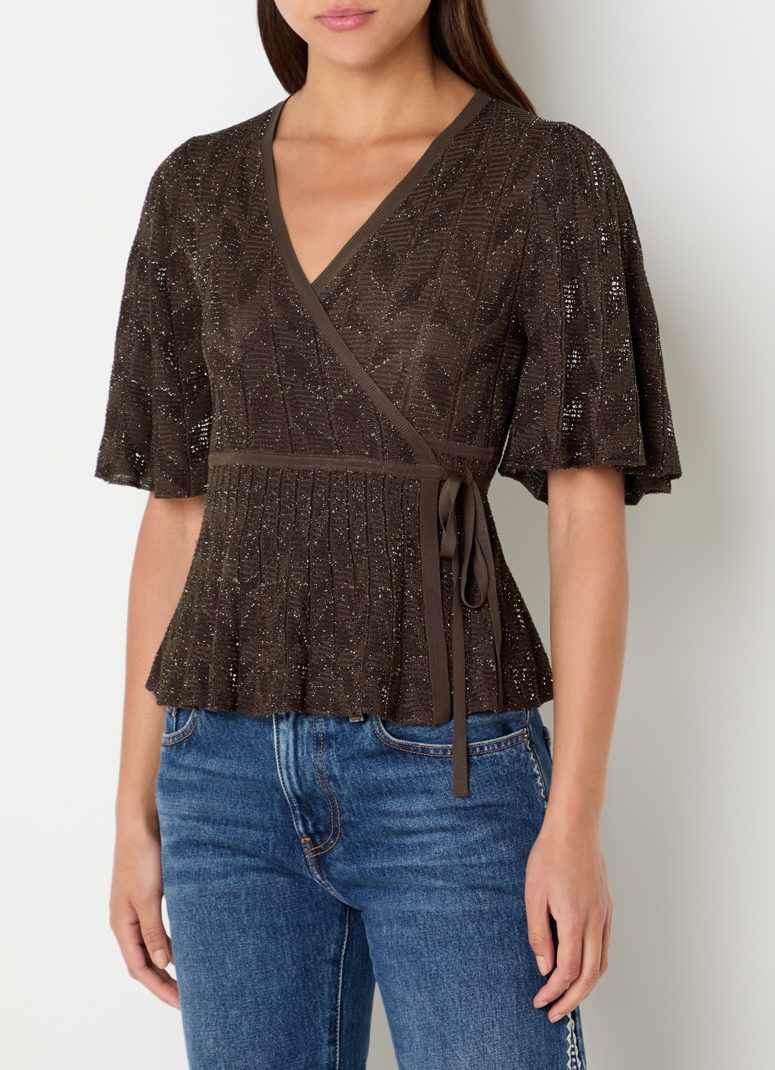 ba&sh Wendy wikkeltop met lurex - detail 3 donkerbruin