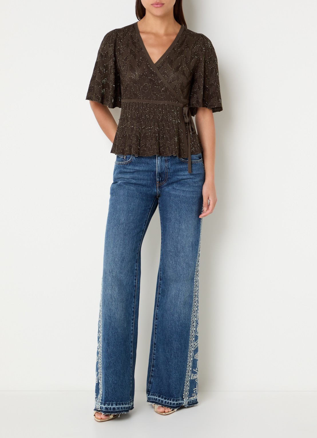 ba&sh Wendy wikkeltop met lurex - voorkant 2 donkerbruin