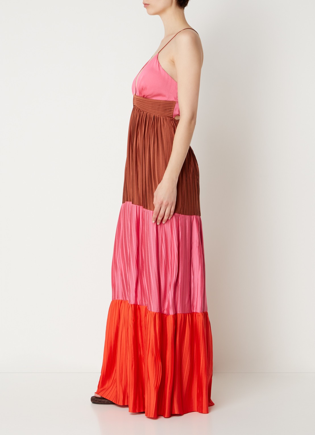 ba&sh Westa maxi jurk met rugdecolleté en plissé - achterkant 4 roze