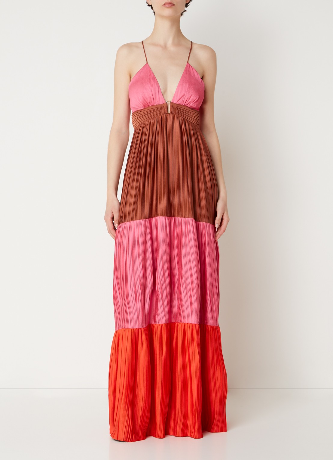 ba&sh Westa maxi jurk met rugdecolleté en plissé - detail 3 roze