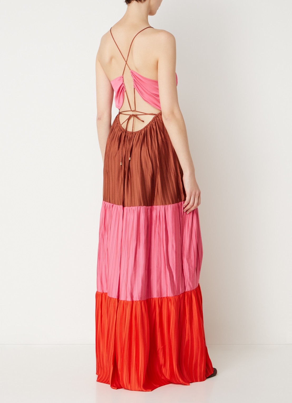 ba&sh Westa maxi jurk met rugdecolleté en plissé - voorkant 2 roze