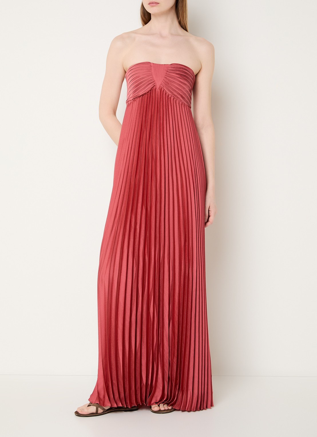 ba&sh Willow maxi jurk met plissé - detail 3 steenrood