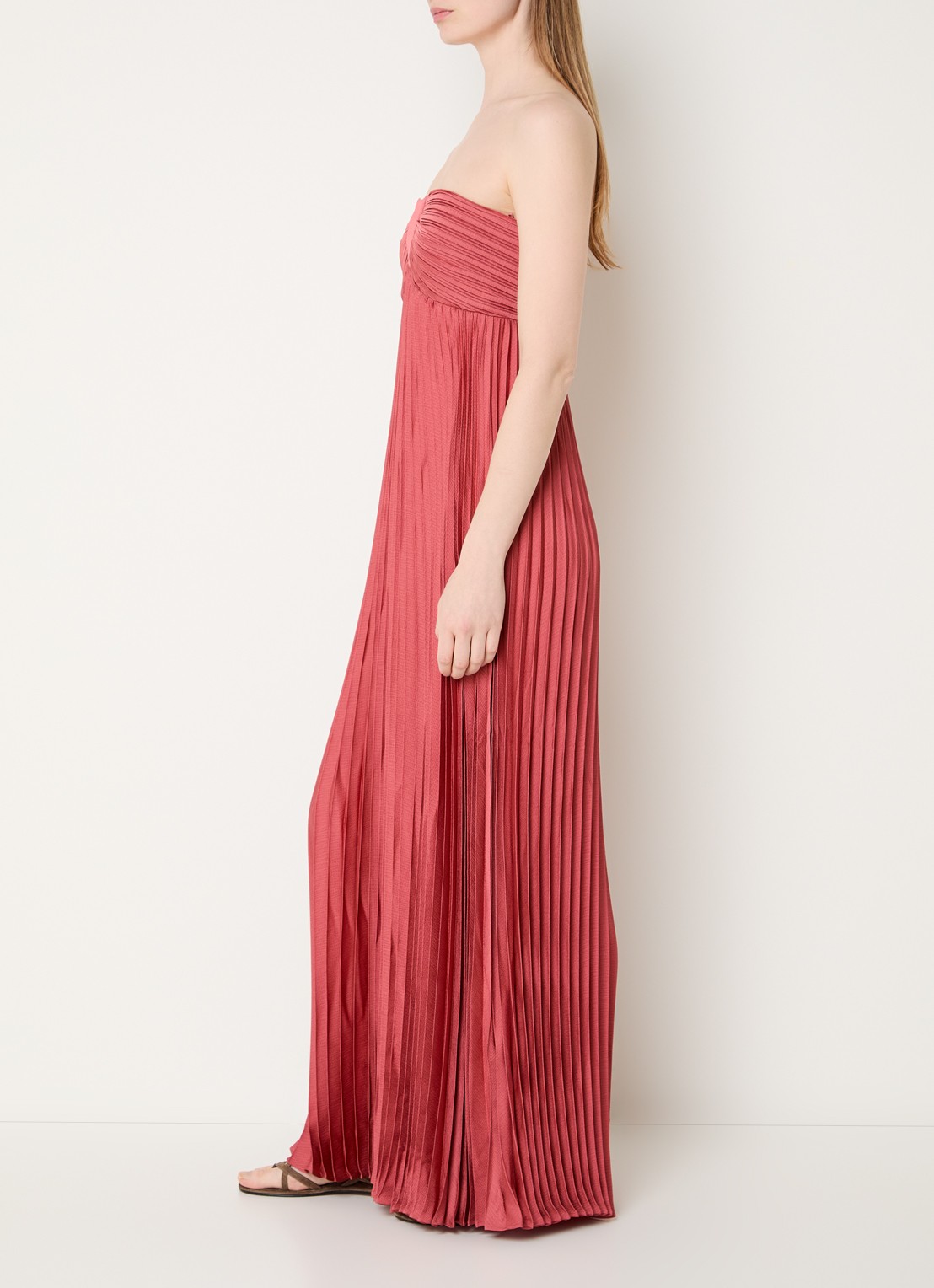 ba&sh Willow maxi jurk met plissé - voorkant 2 steenrood