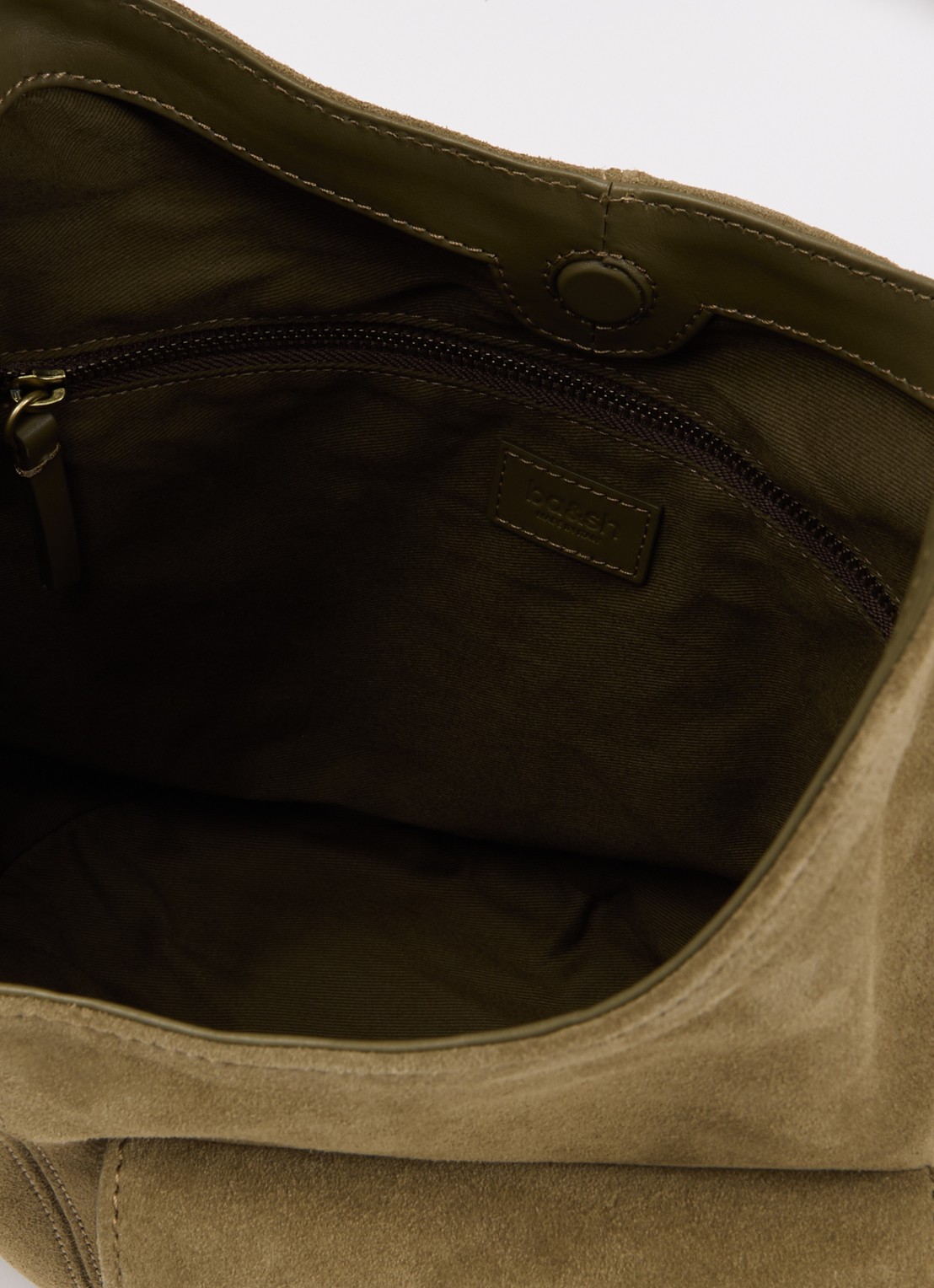 ba&sh YouYou crossbodytas van kalfssuède met verstelbare schouderriem - detail 3 khaki