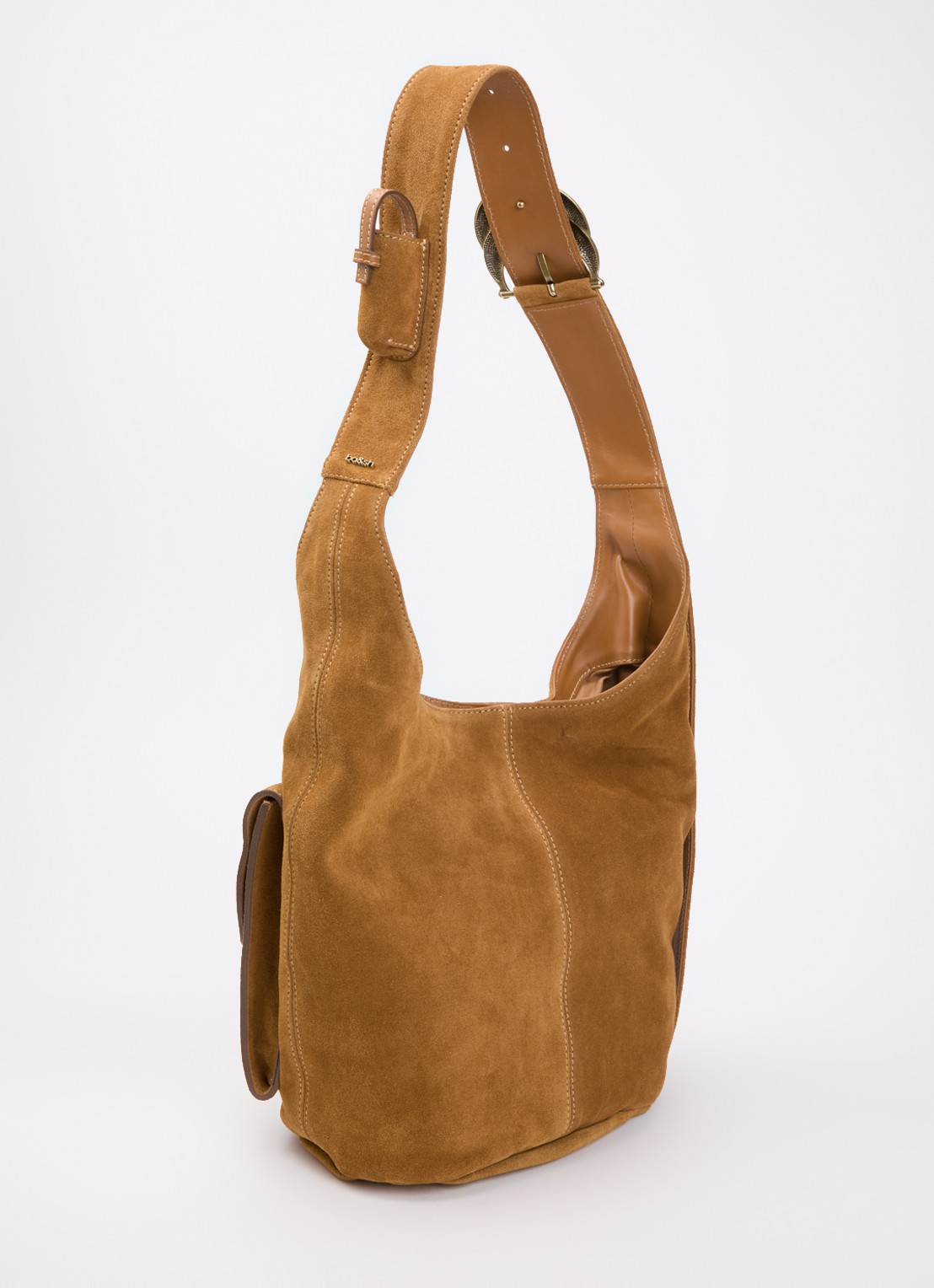 ba&sh YouYou crossbodytas van kalfssuède met verstelbare schouderriem - achterkant camel