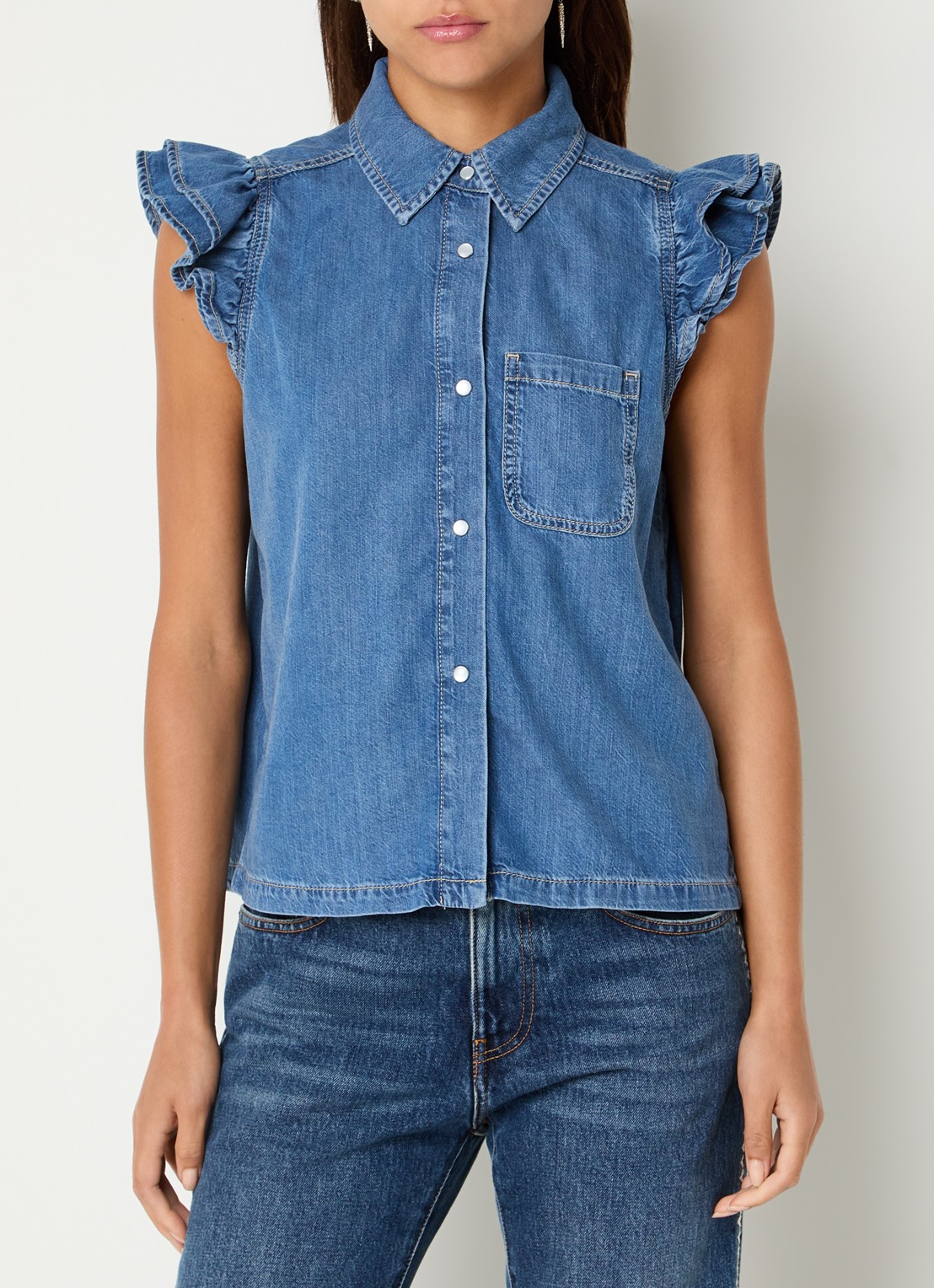 ba&sh Yoyo blouse van denim - detail 3 blauwgrijs