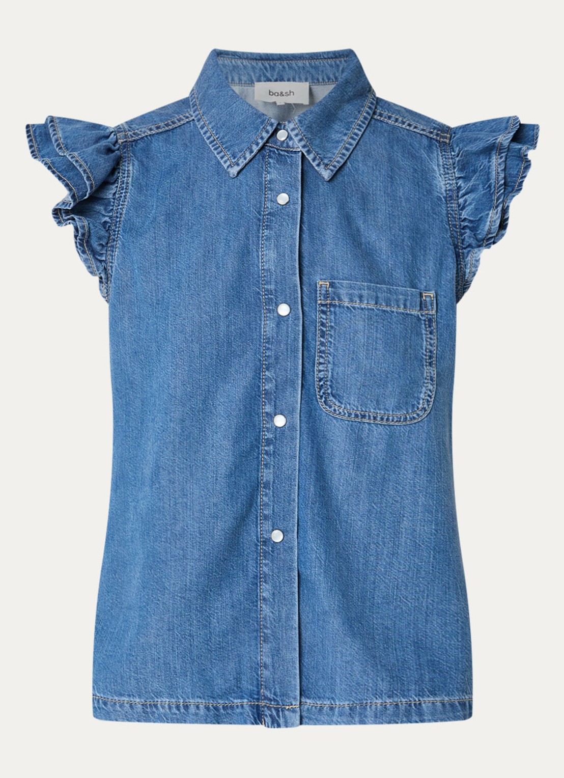 ba&sh Yoyo blouse van denim - voorkant blauwgrijs