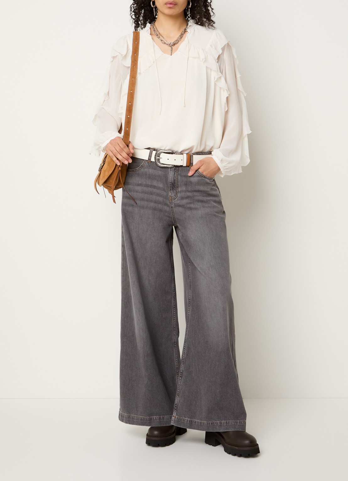 ba&sh Yusc high waist wide leg jeans met gekleurde wassing - voorkant 3 lichtgrijs
